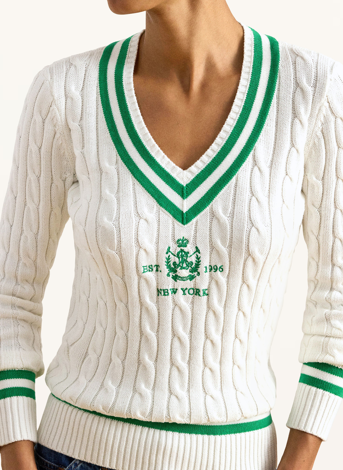 LAUREN RALPH LAUREN Pullover: WEISS / GRÜN