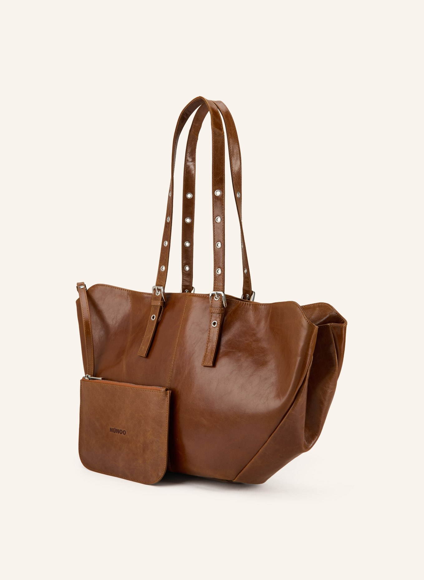NÚNOO NORA MEGAH shopper bag with pouch: BROWN / SILVER