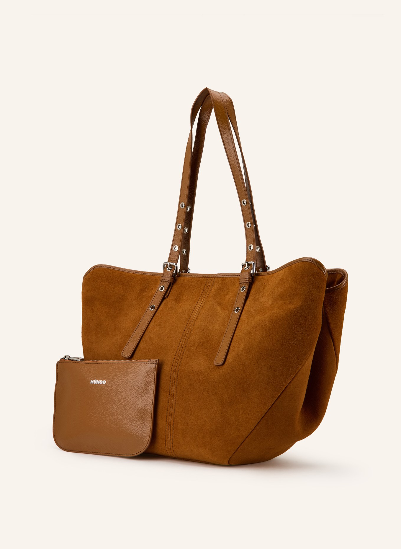 NÚNOO Torba na zakupy NORA z woreczkiem: KONIAKOWY / SREBRNY