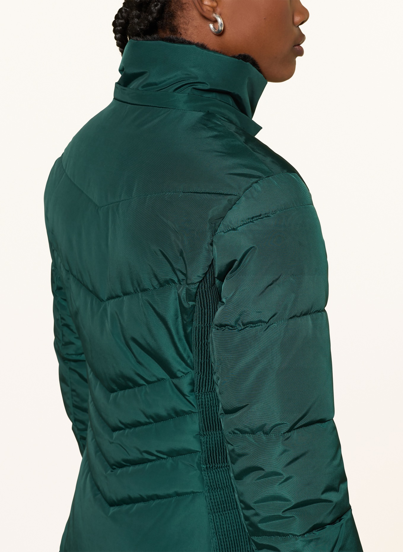 HOBBS Quilted coat with faux fur and detachable hood: DARK GREEN / BLACK