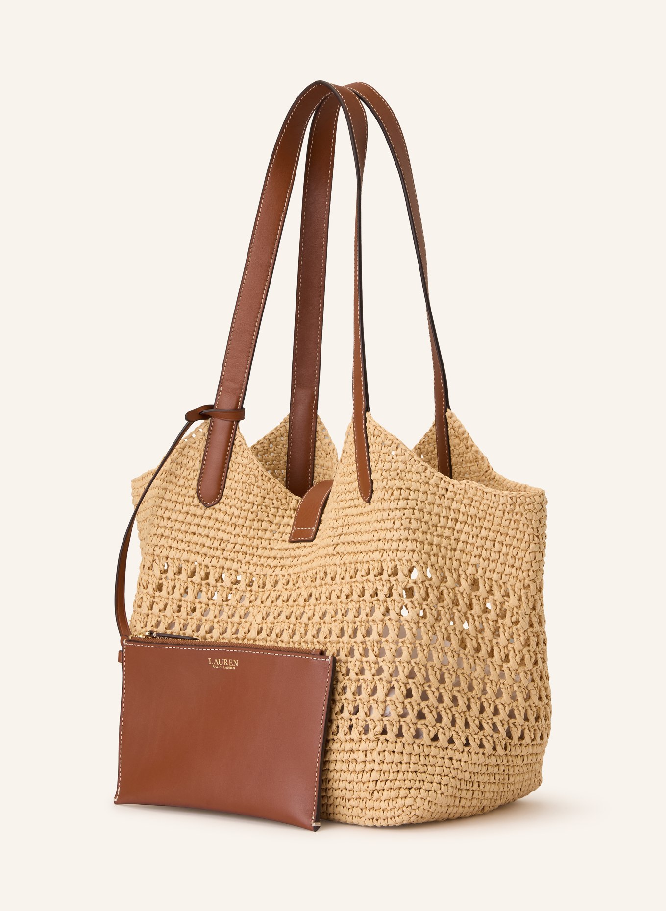 LAUREN RALPH LAUREN Shopper with pouch: BEIGE / COGNAC