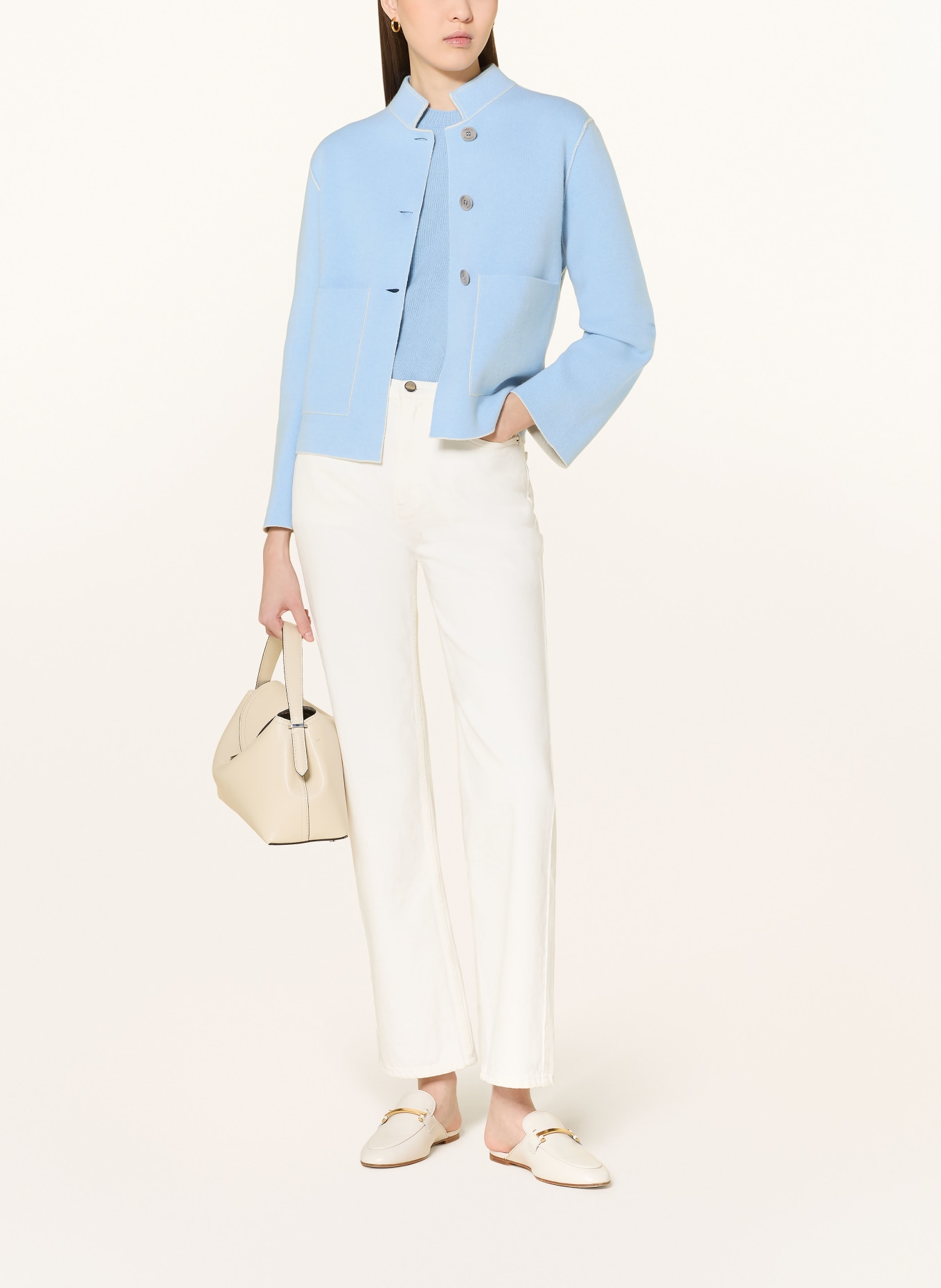 lunaria cashmere Cashmere-Jacke: HELLBLAU / CREME