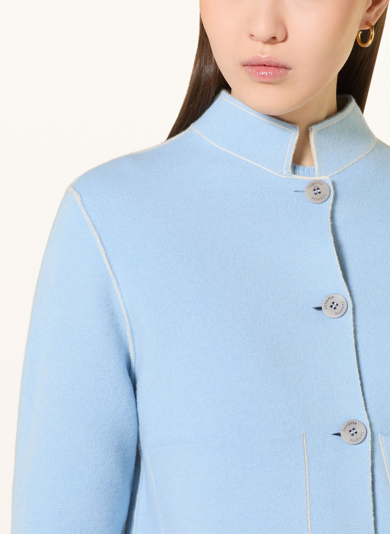 lunaria cashmere Cashmere-Jacke: HELLBLAU / CREME