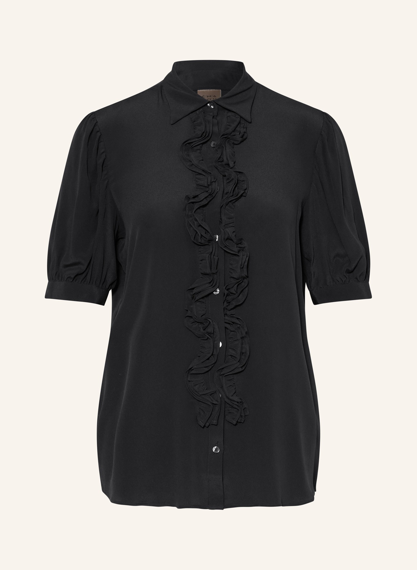 ÉMANOU Bluzka koszulowa SHIRLEY z jedwabiem i falbanami: CZARNY