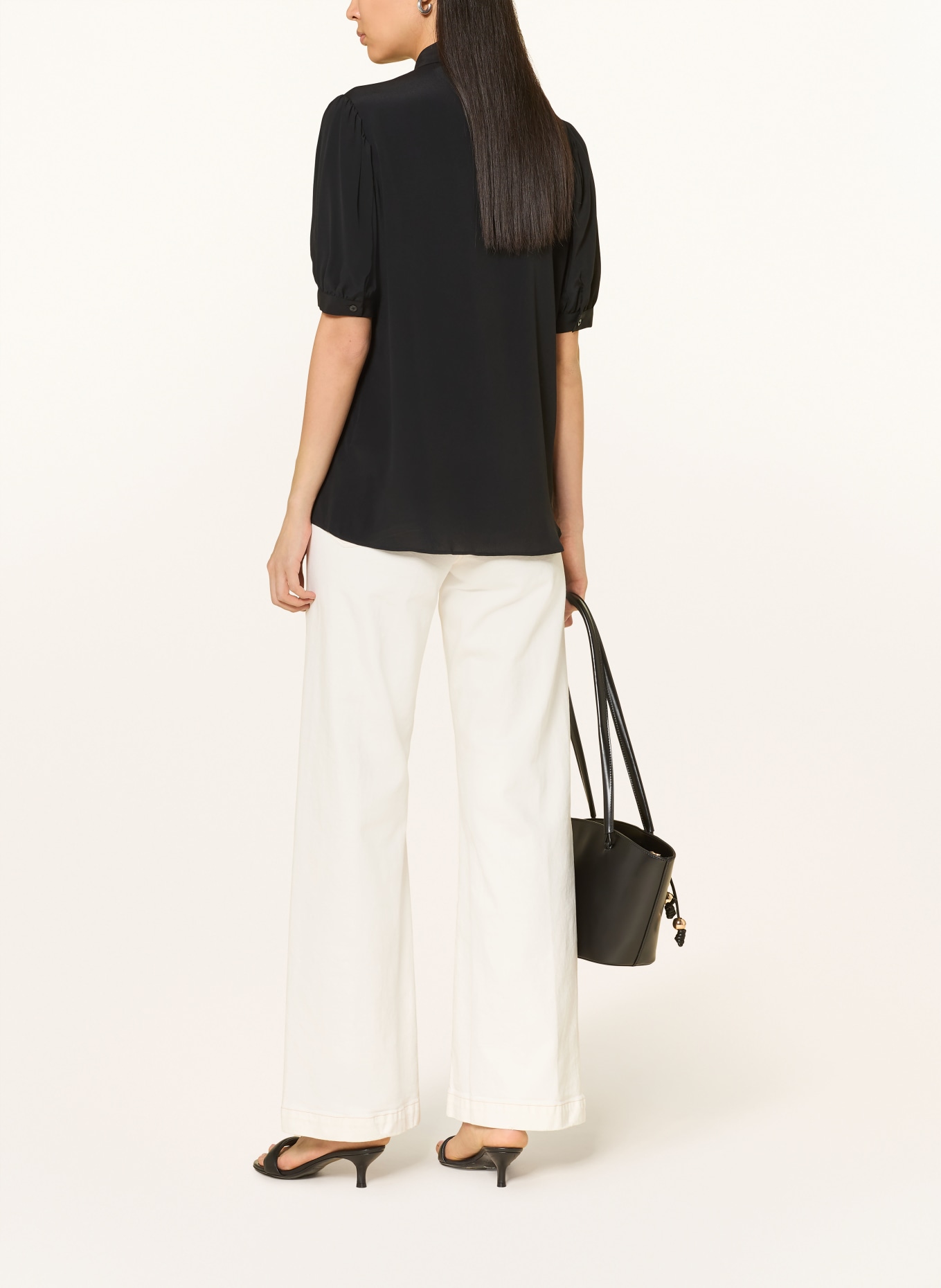 ÉMANOU Bluzka koszulowa SHIRLEY z jedwabiem i falbanami: CZARNY