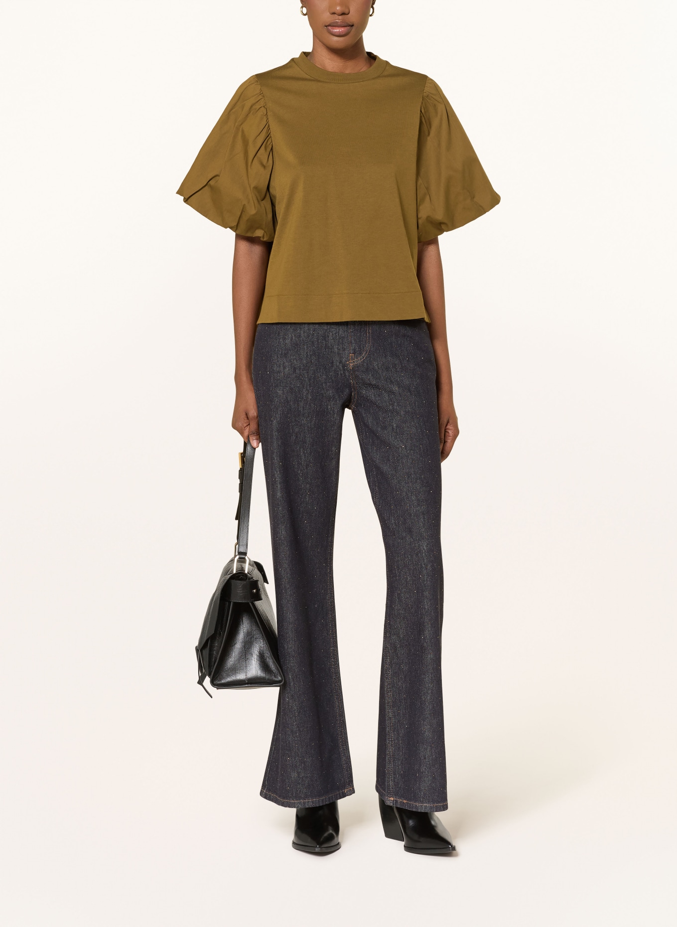 ALLSAINTS JESS T-shirt in a mix of materials: OLIVE