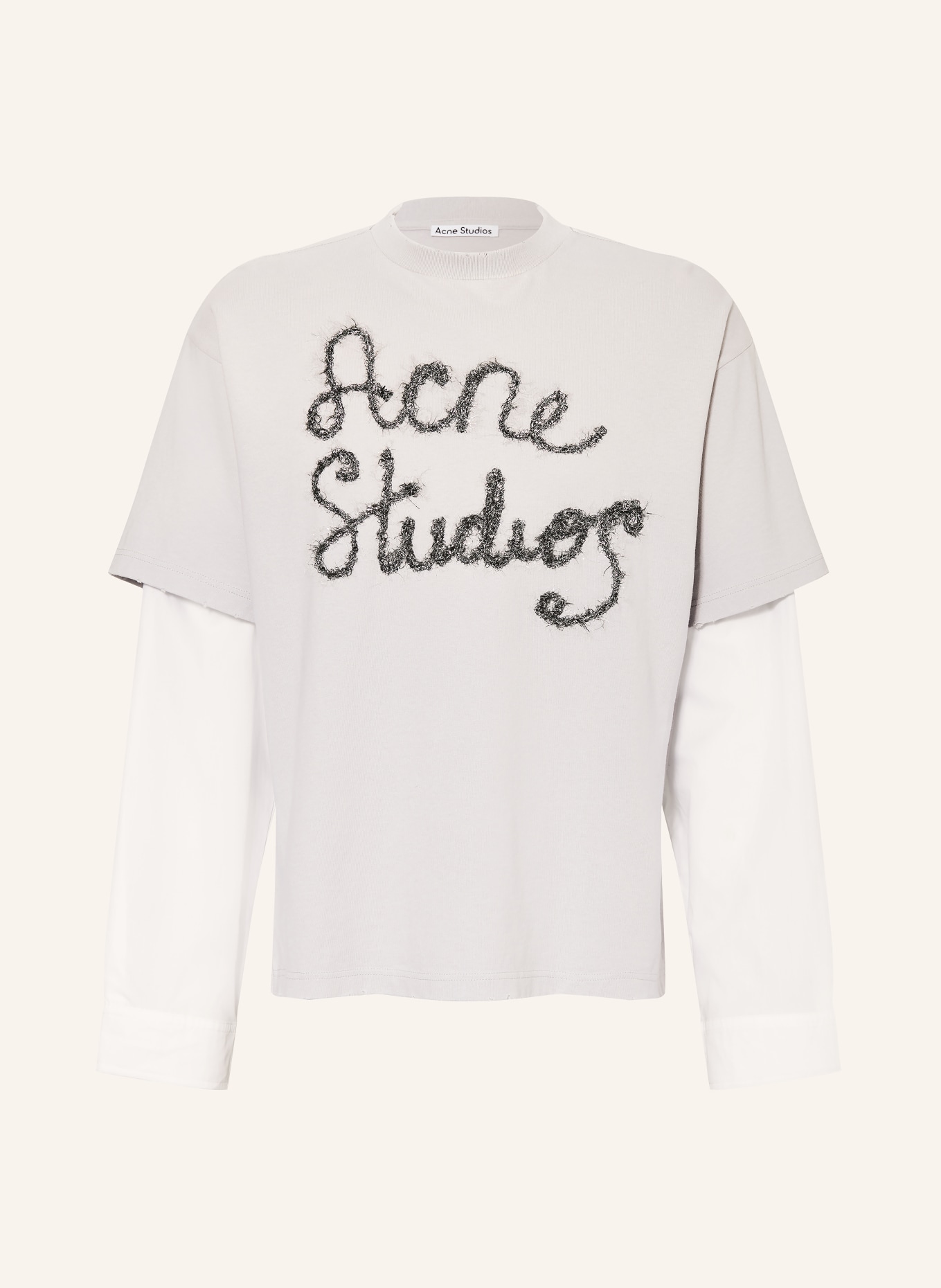Acne Studios Longsleeve mit Glitzergarn: HELLGRAU / ECRU