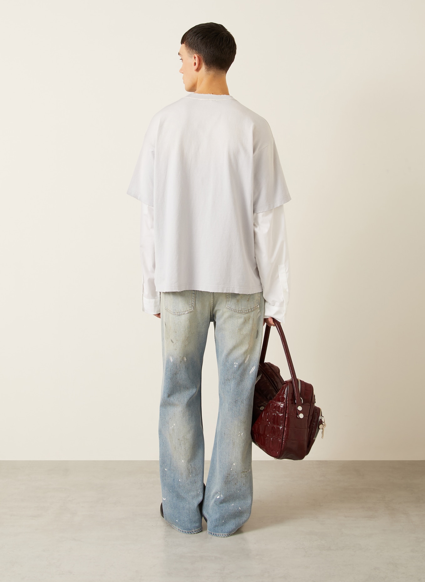 Acne Studios Longsleeve mit Glitzergarn: HELLGRAU / ECRU
