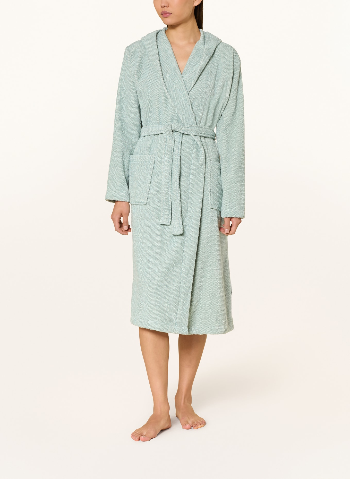 Marc O'Polo Dámský župan s kapucí: SVĚTLE ZELENÁ / BÍLÁ