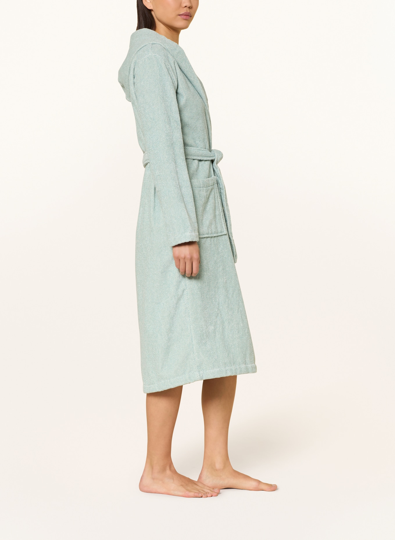 Marc O'Polo Dámský župan s kapucí: SVĚTLE ZELENÁ / BÍLÁ