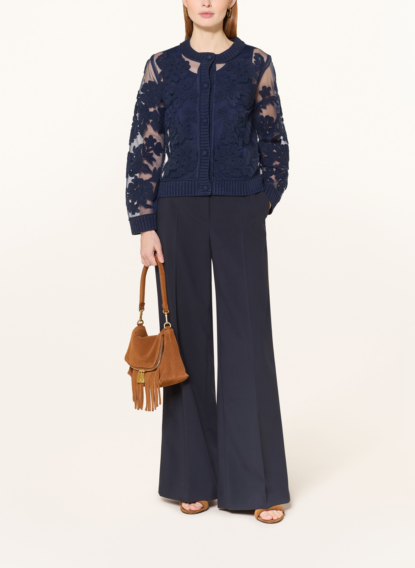 Rich & Royal Kardigan z mieszanki materiałów: GRANATOWY