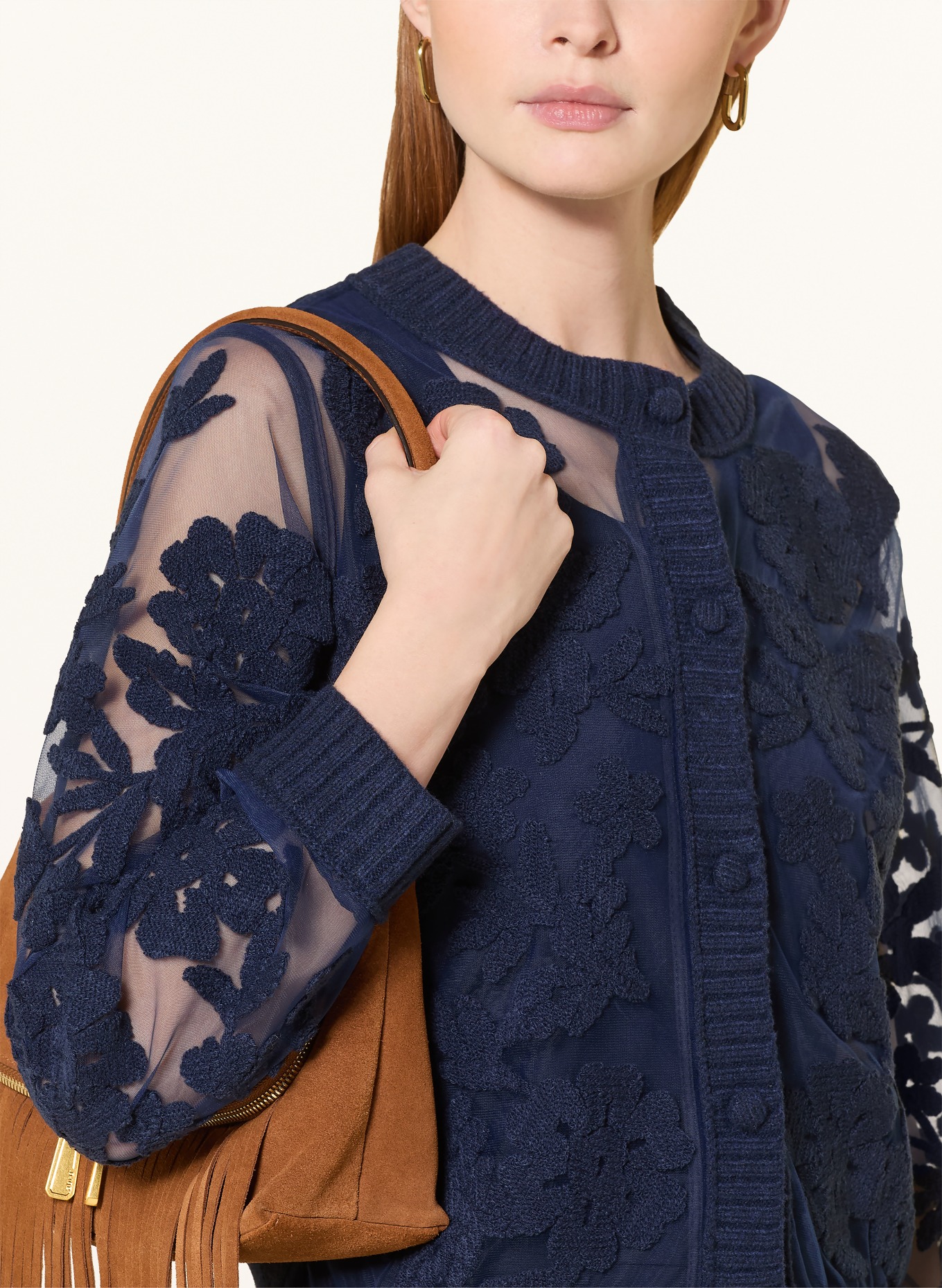 Rich & Royal Kardigan z mieszanki materiałów: GRANATOWY