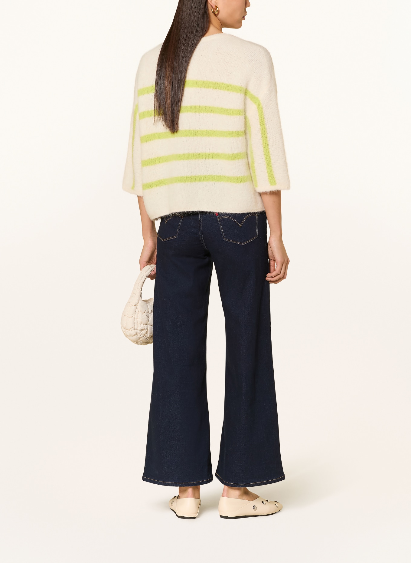 Rich & Royal Alpaka-Pullover mit 3/4-Arm: WEISS / NEONGRÜN