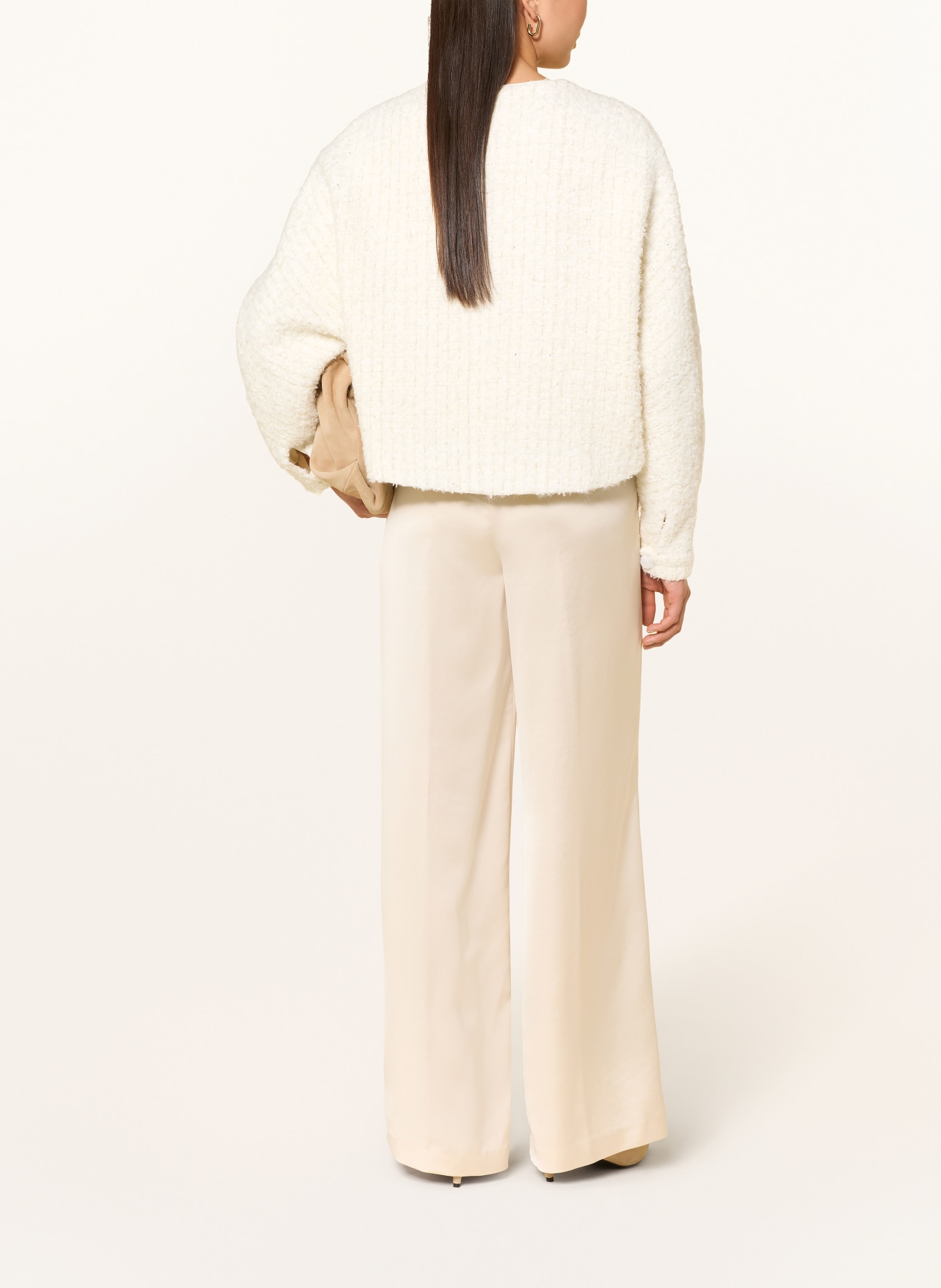 Rich & Royal Boucléová bunda s třpytivou přízí a ozdobnými kamínky: BÍLÁ