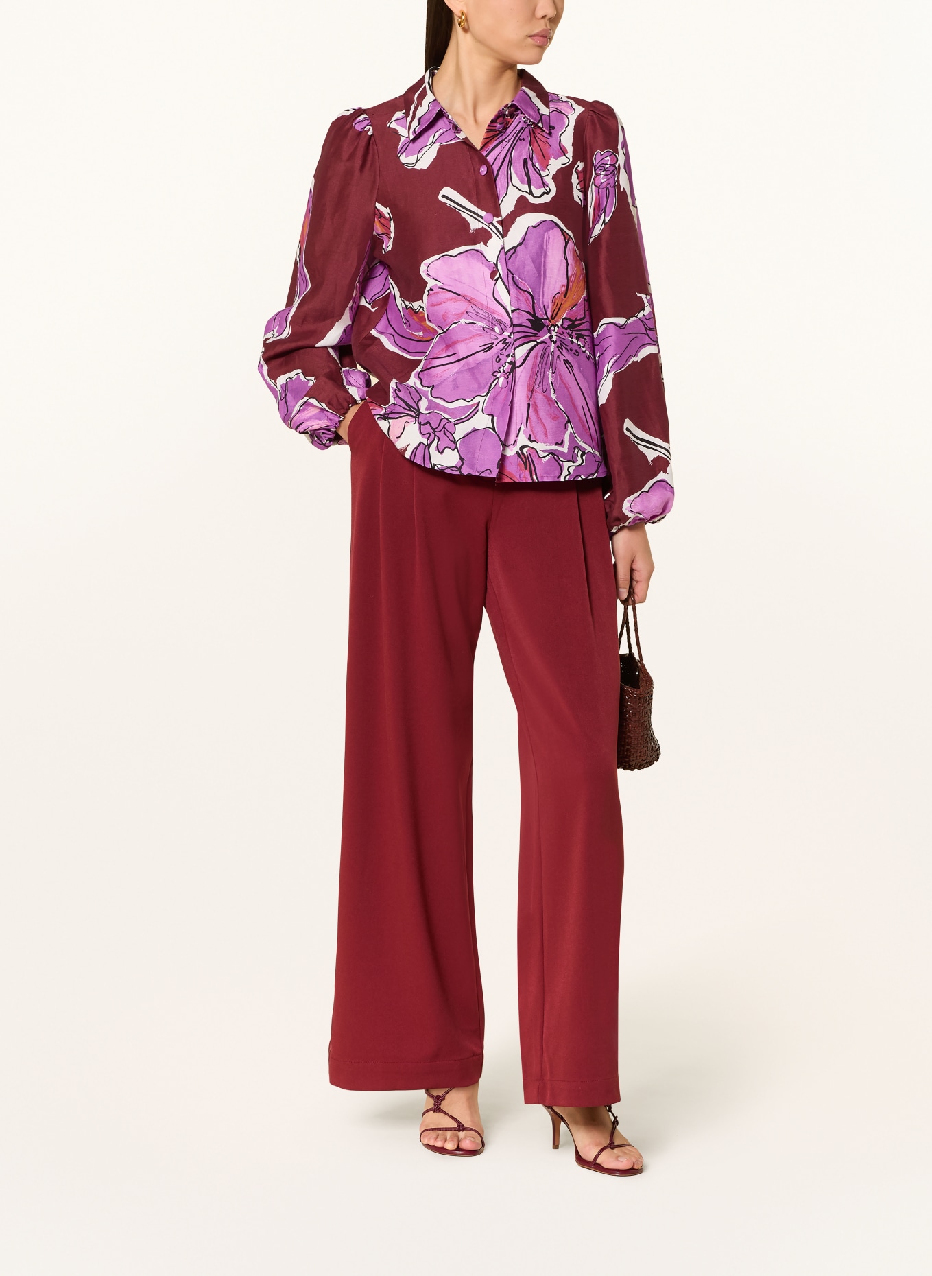 Rich & Royal Shirt blouse with linen: DARK RED / PURPLE