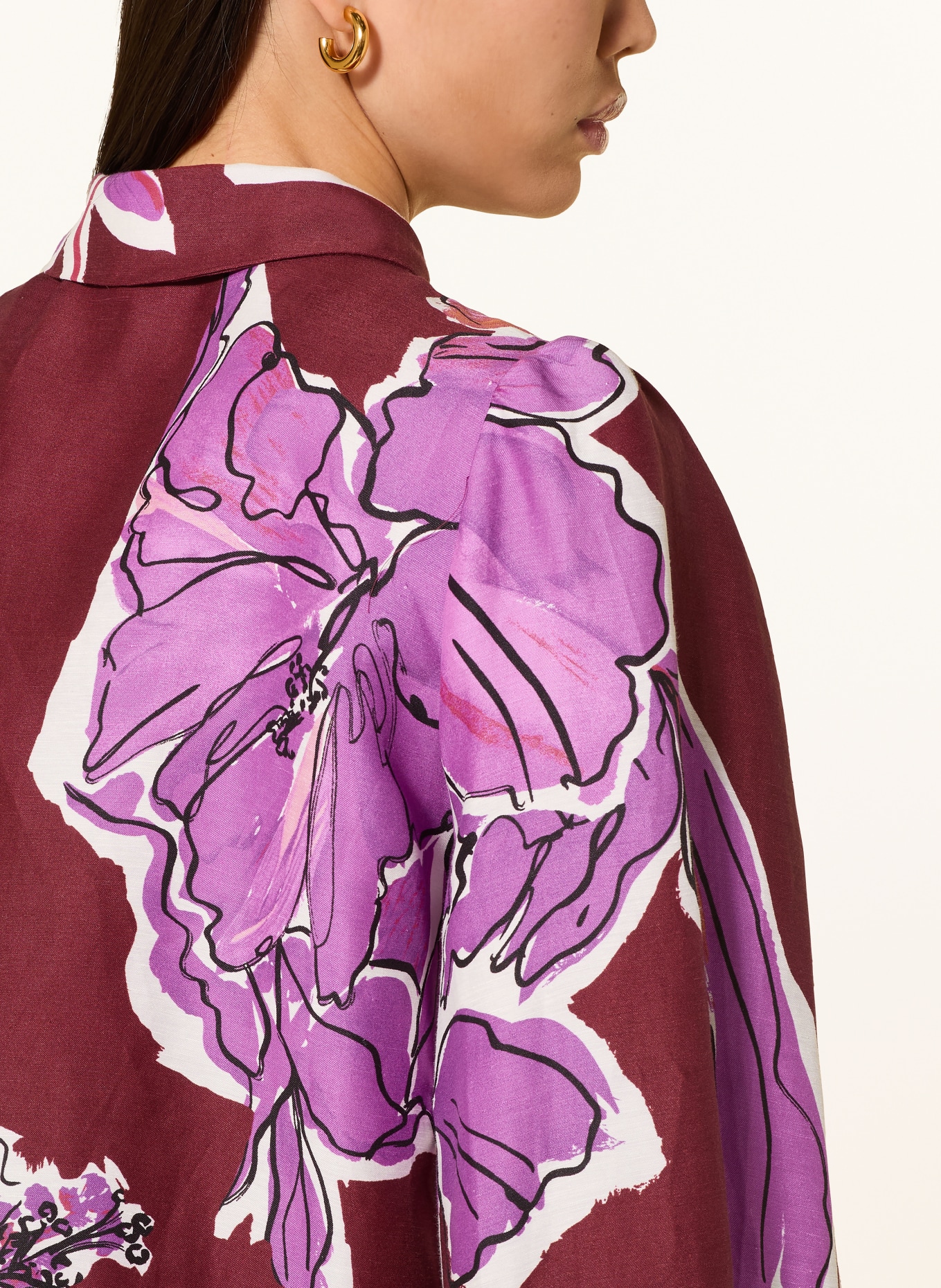 Rich & Royal Shirt blouse with linen: DARK RED / PURPLE