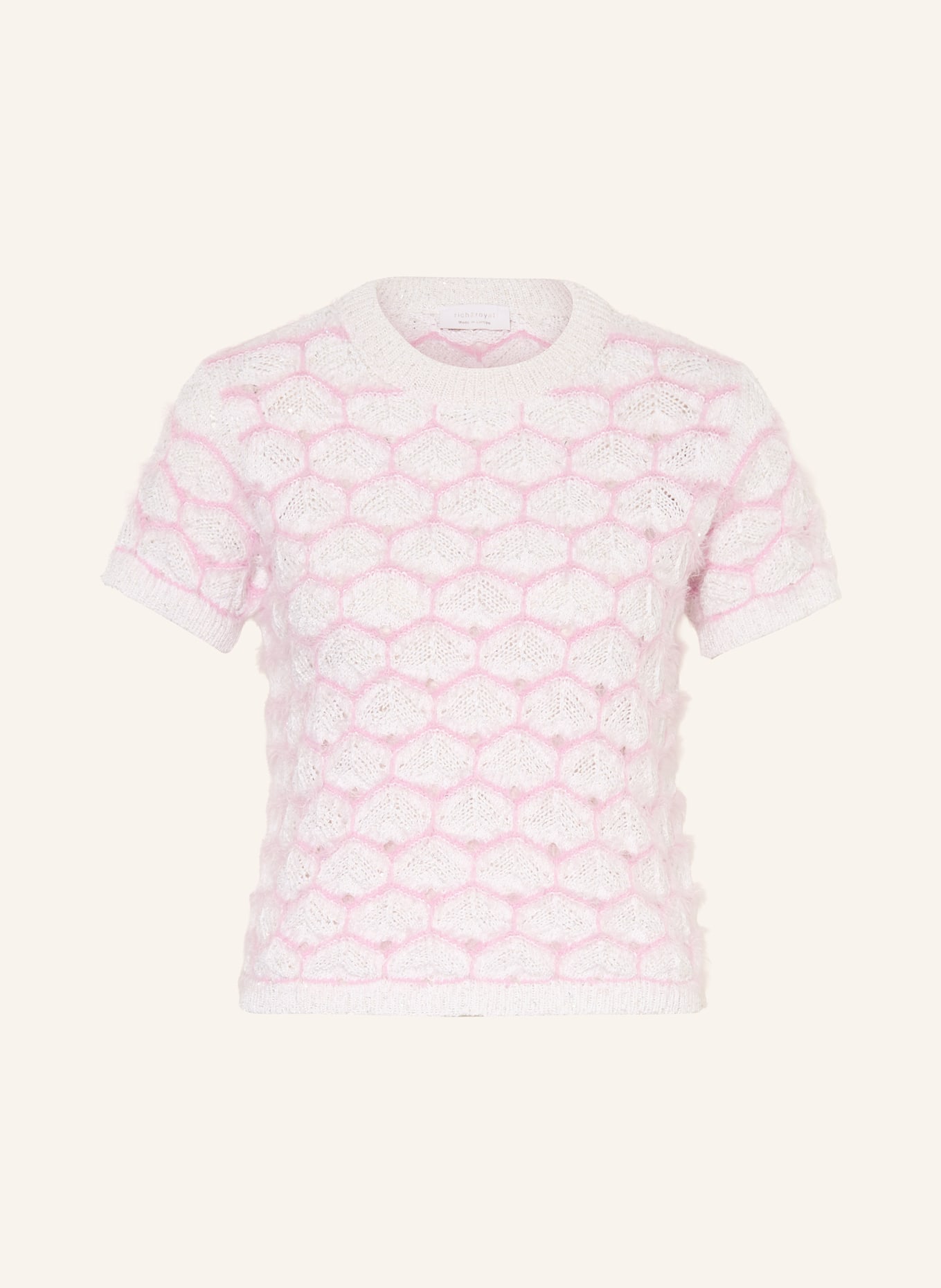 Rich & Royal Strickshirt mit Pailletten: CREME / ROSA