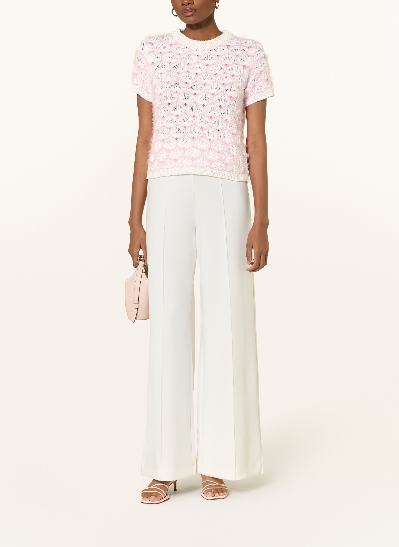 Rich & Royal Strickshirt mit Pailletten: CREME / ROSA