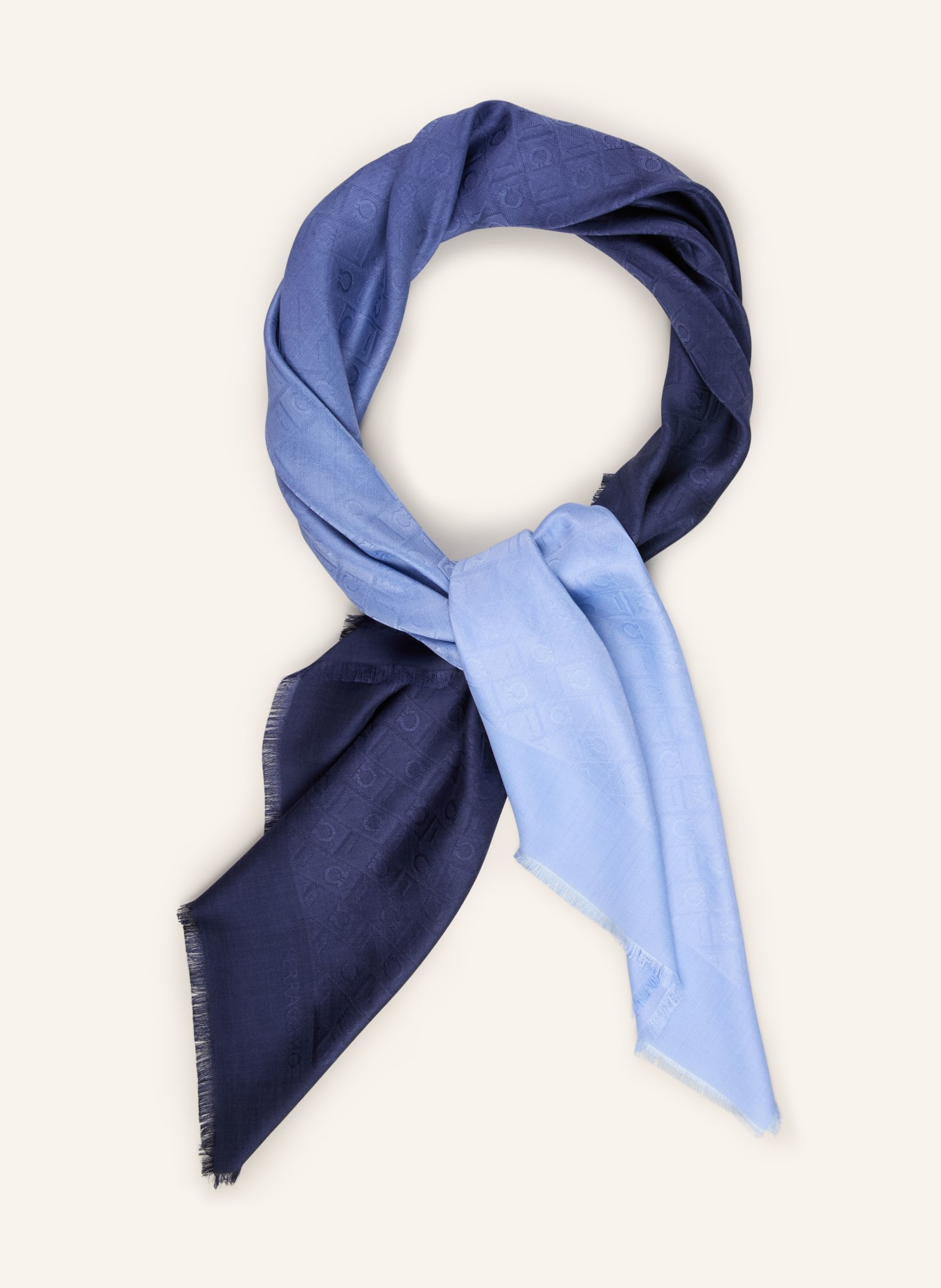 FERRAGAMO hedvábný šátek: TMAVĚ MODRÁ / MODRÁ