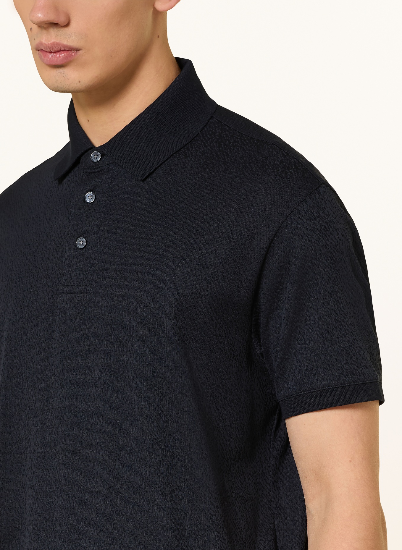 EMPORIO ARMANI Jacquard-Poloshirt Regular Fit: DUNKELBLAU