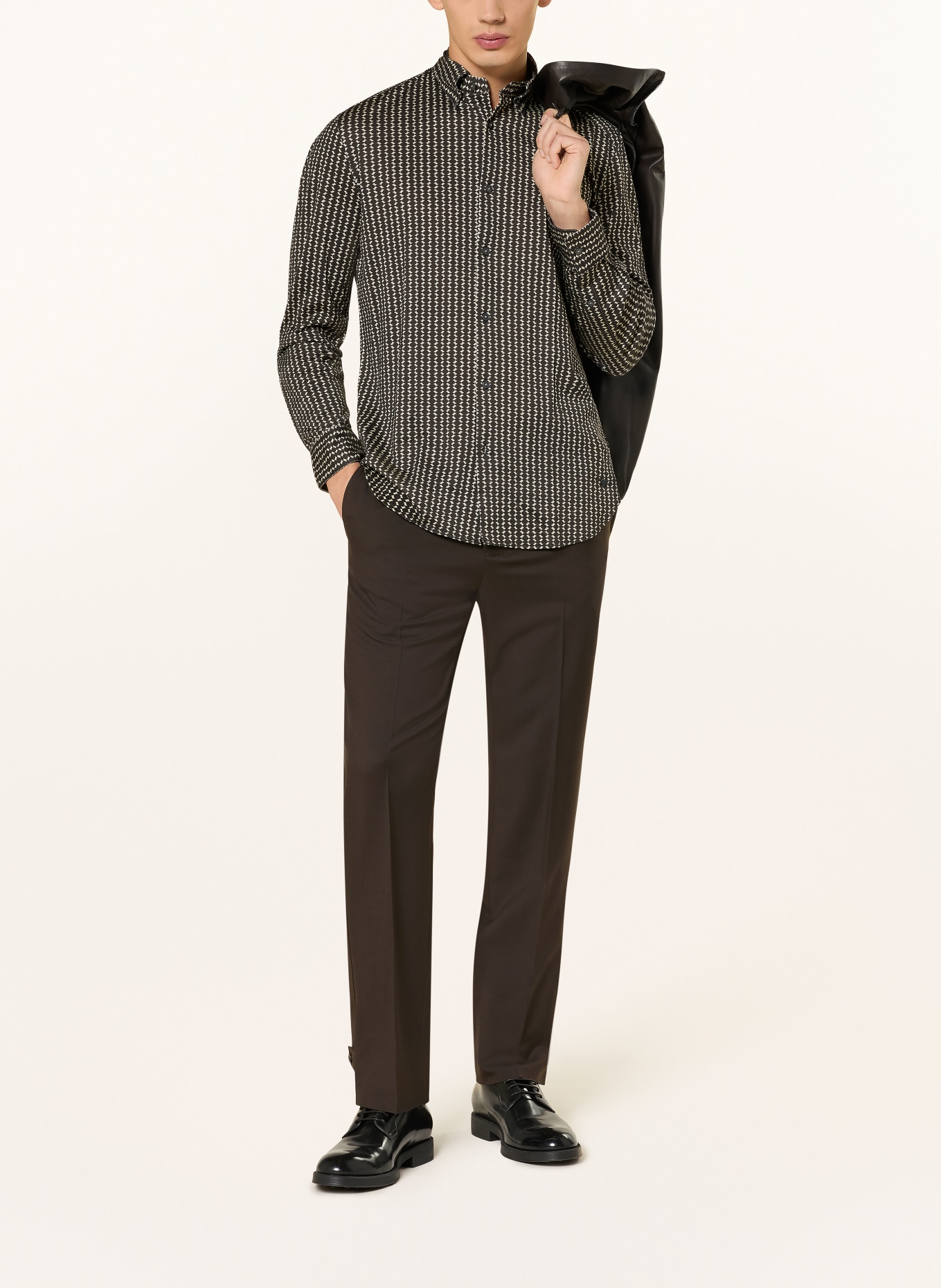 EMPORIO ARMANI Regular fit jersey shirt: DARK BROWN / BEIGE