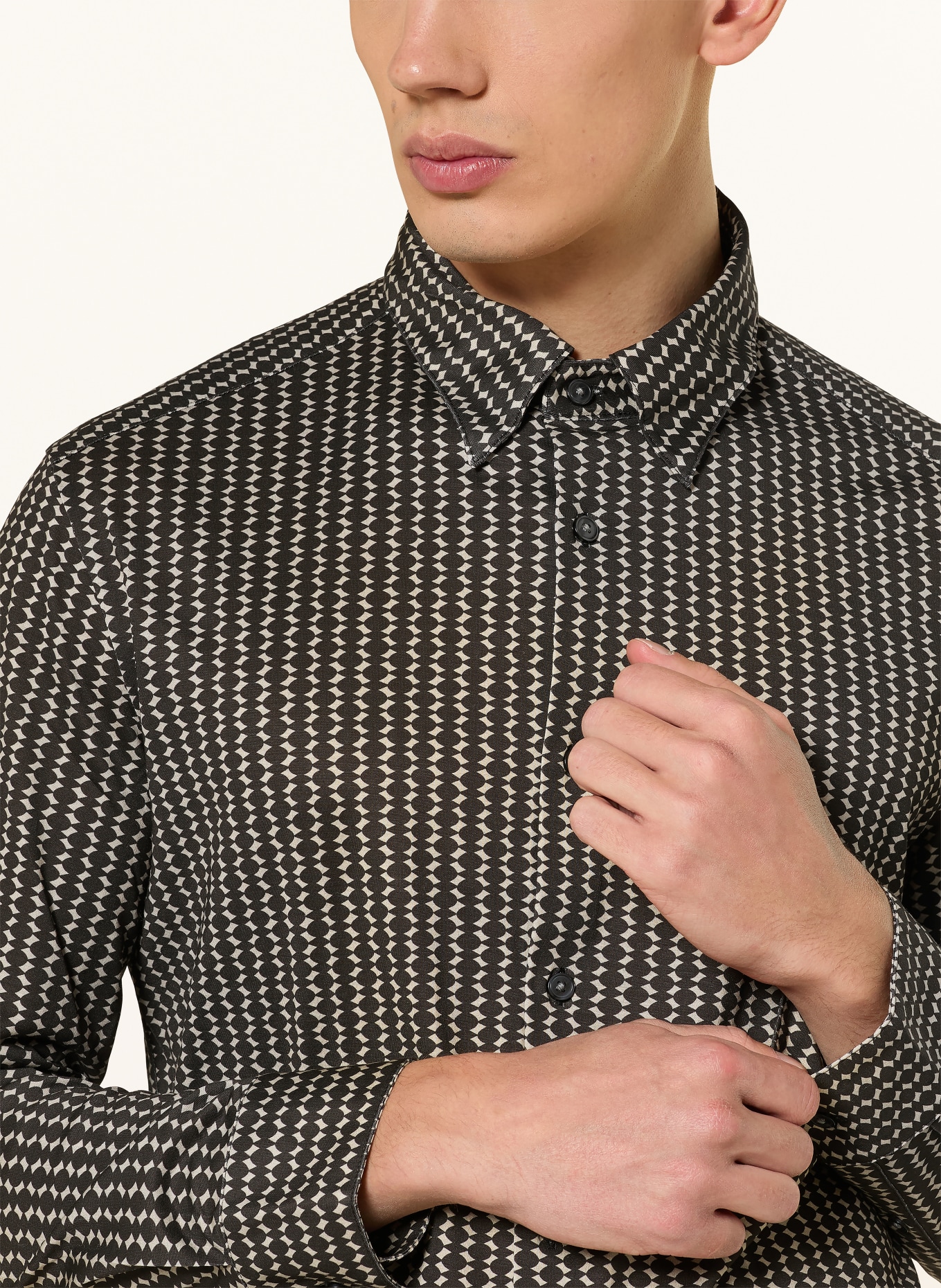 EMPORIO ARMANI Regular fit jersey shirt: DARK BROWN / BEIGE