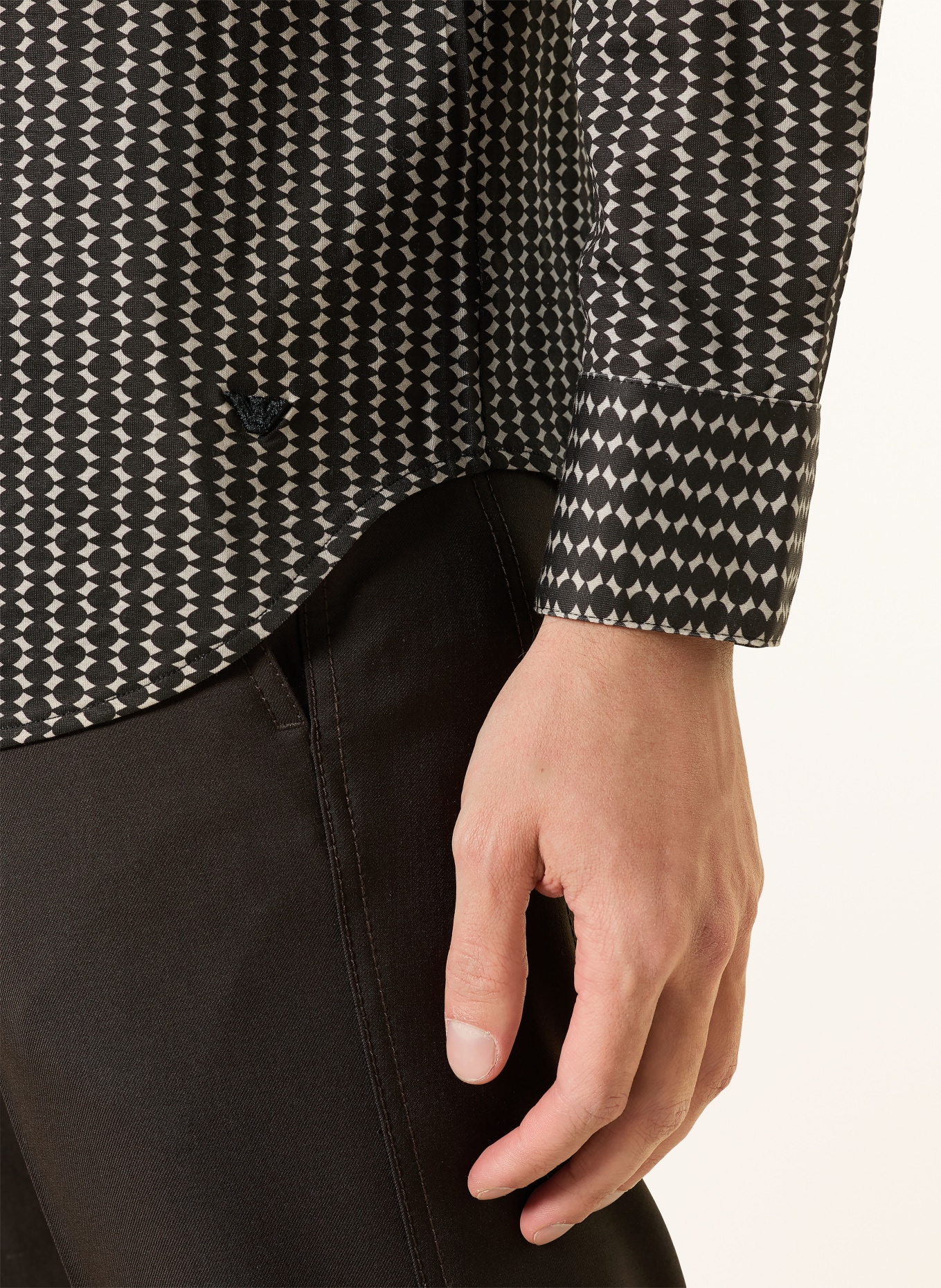 EMPORIO ARMANI Regular fit jersey shirt: DARK BROWN / BEIGE