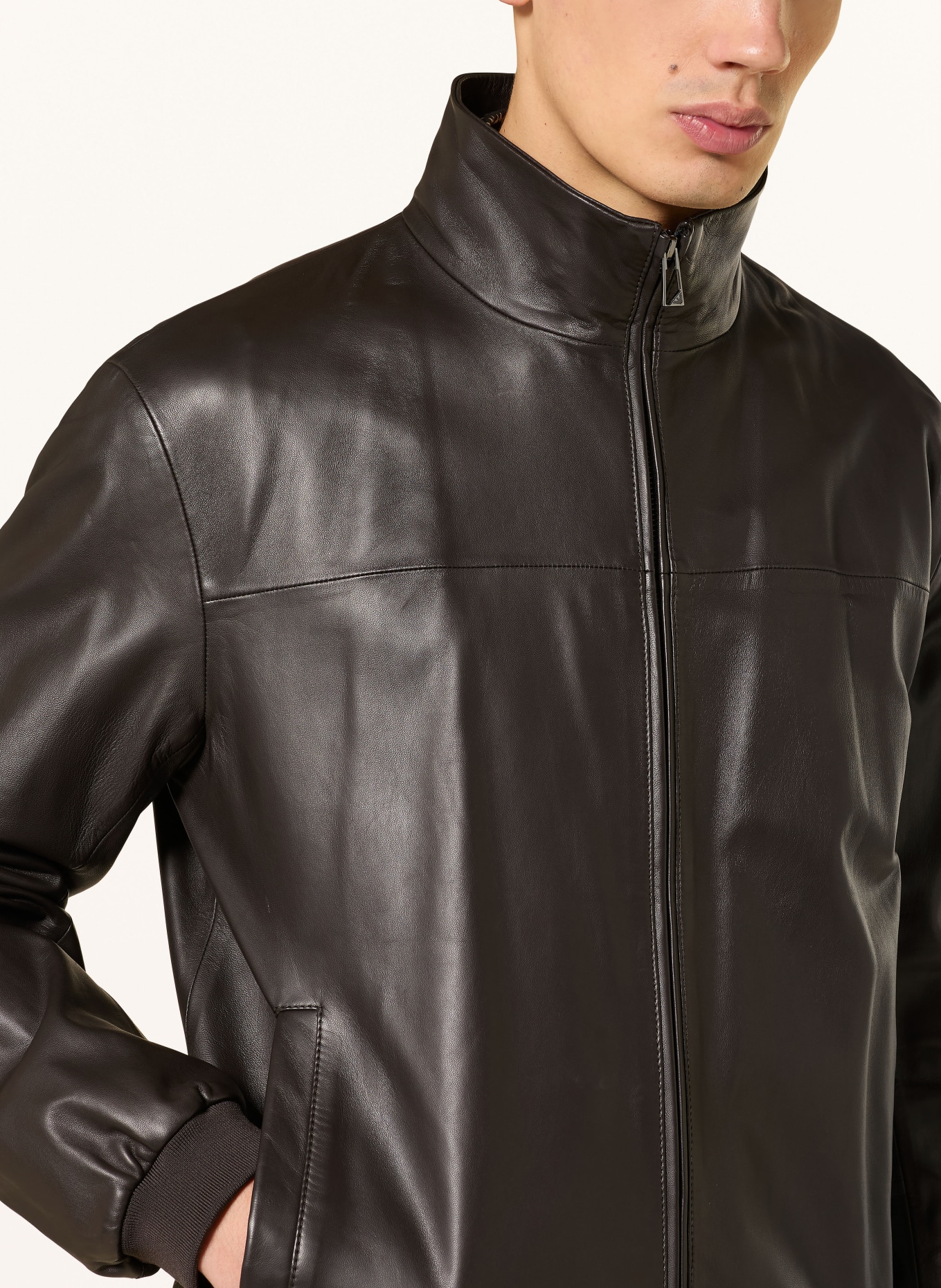 EMPORIO ARMANI Leren jas: MARRON FONCÉ