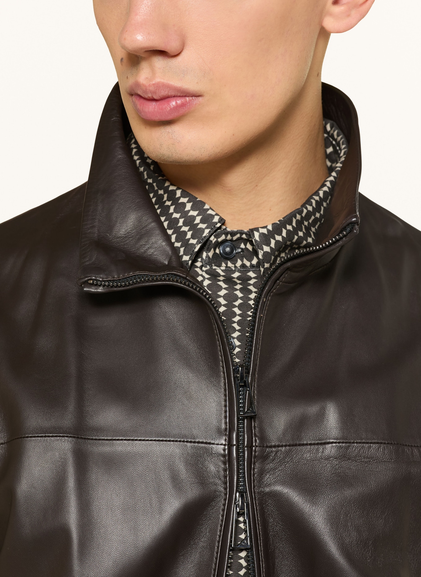 EMPORIO ARMANI Leren jas: MARRON FONCÉ