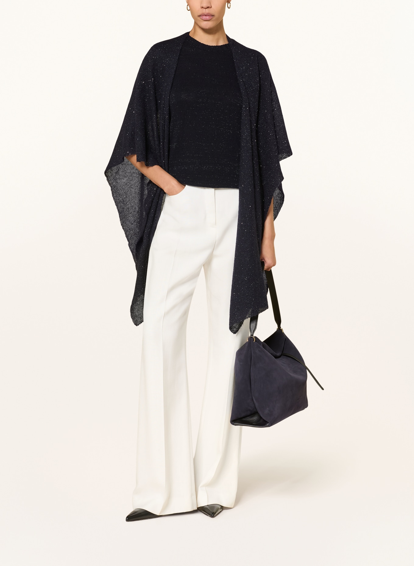 FABIANA FILIPPI Pletené tričko s třpytivou přízí a 3/4 rukávy: TMAVĚ MODRÁ