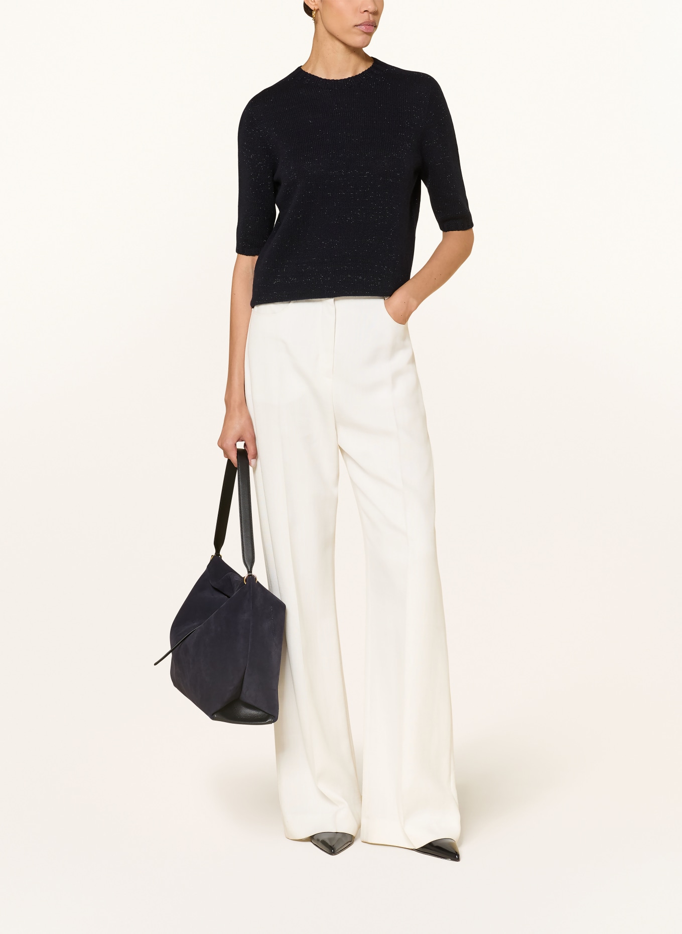 FABIANA FILIPPI Pletené tričko s třpytivou přízí a 3/4 rukávy: TMAVĚ MODRÁ