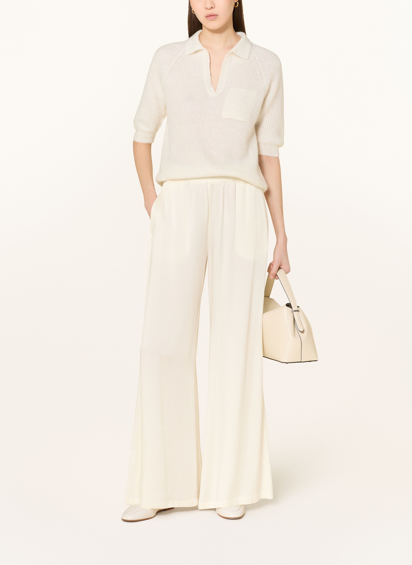 FABIANA FILIPPI Strick-Poloshirt mit Pailletten: CREME