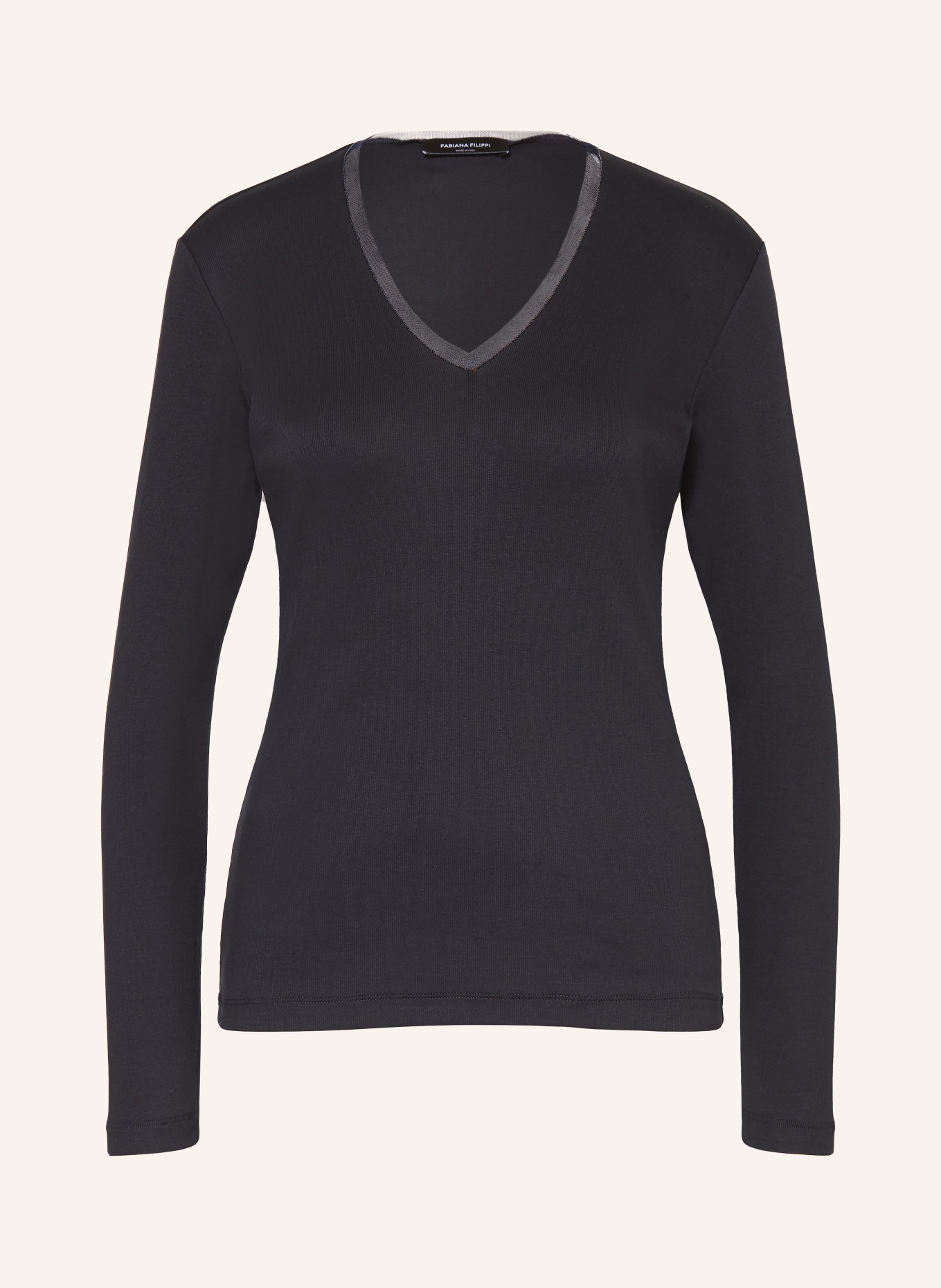 FABIANA FILIPPI Longsleeve mit Schmuckperlen: DUNKELBLAU