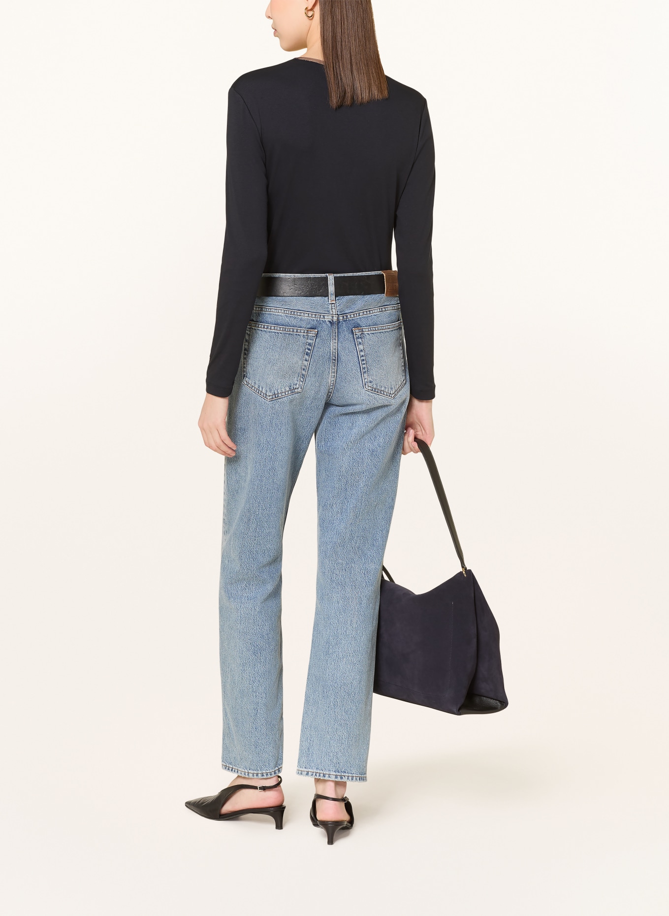 FABIANA FILIPPI Longsleeve mit Schmuckperlen: DUNKELBLAU