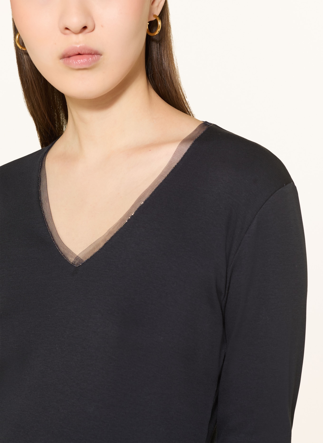 FABIANA FILIPPI Longsleeve mit Schmuckperlen: DUNKELBLAU