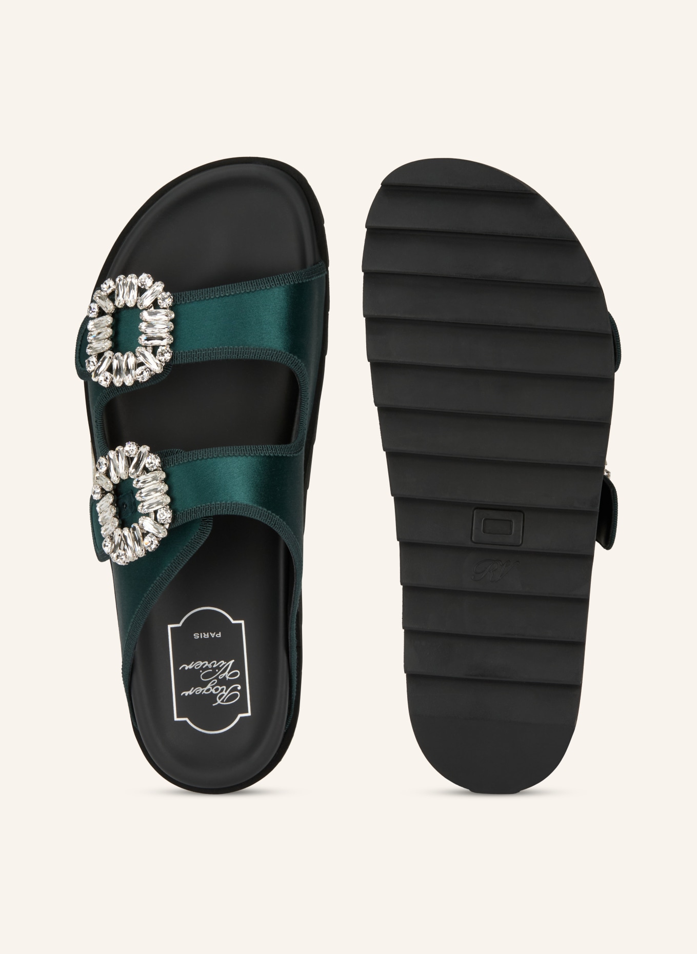 Roger Vivier Pantoletten SLIDY VIV' mit Schmucksteinen: DUNKELGRÜN