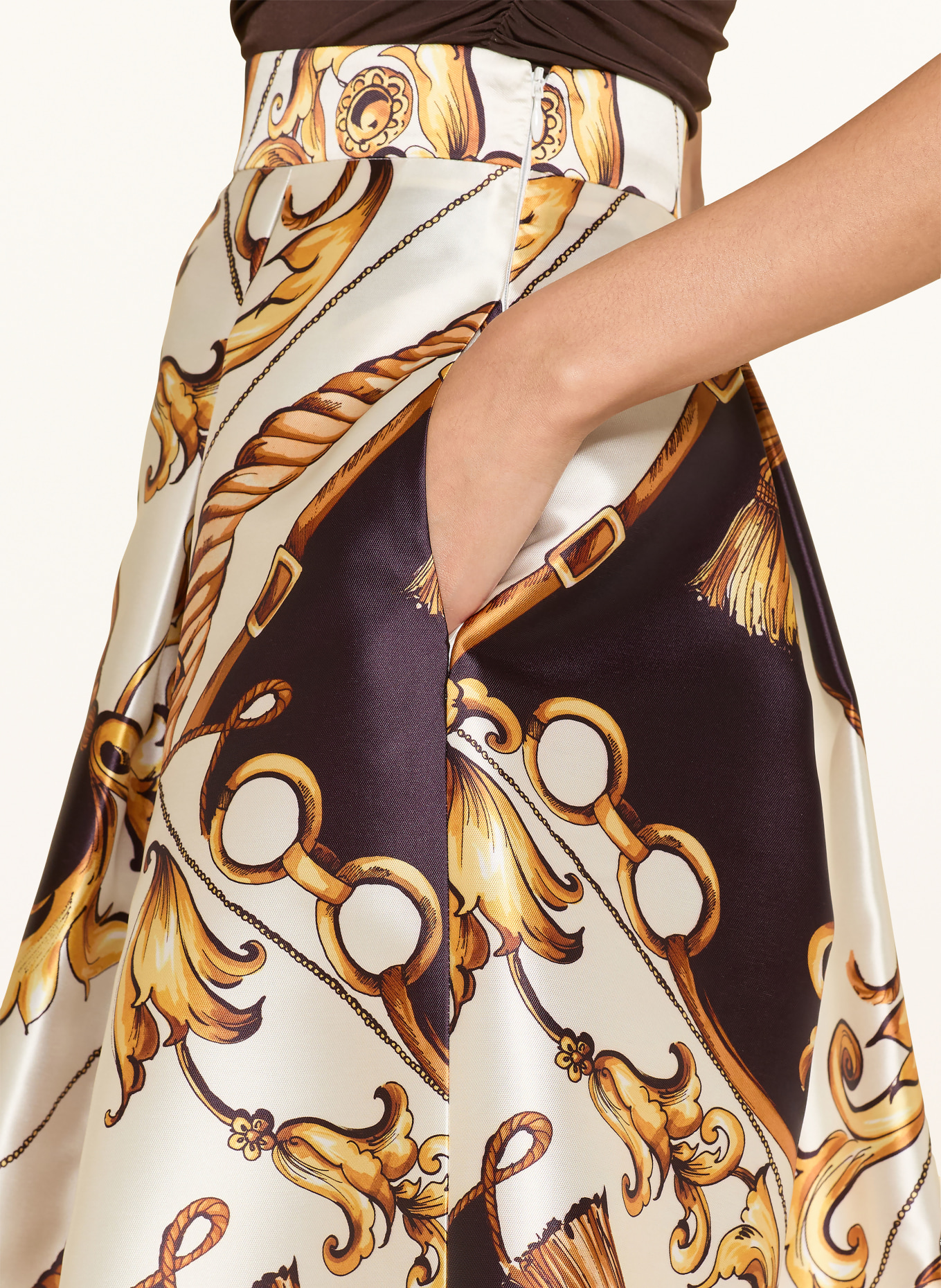 LUNATICA MILANO saténová sukně: KRÉMOVÁ / ZLATÁ / ČERNÁ