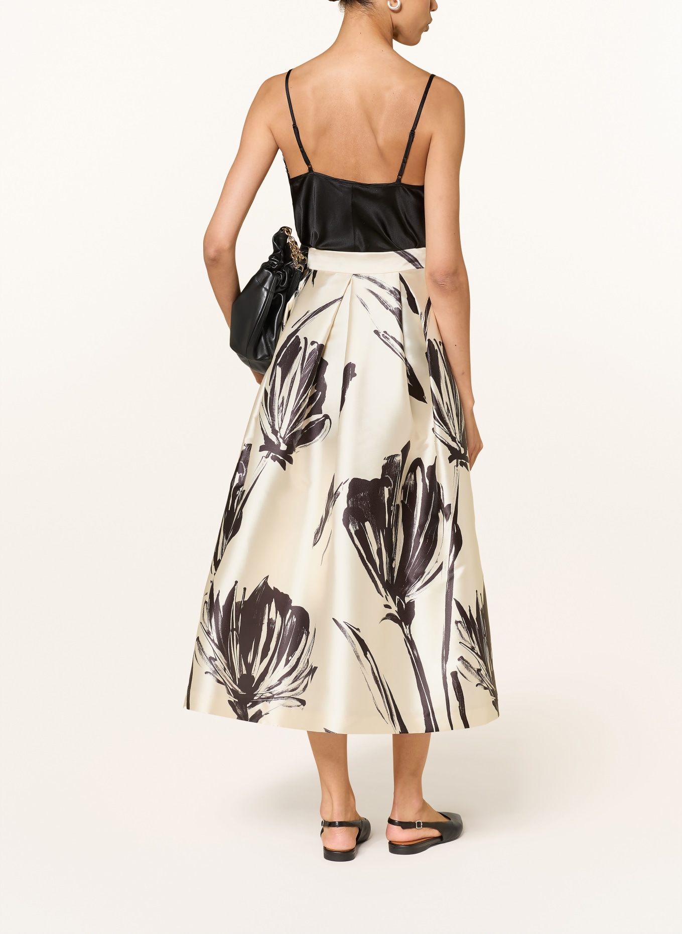 LUNATICA MILANO Saténová sukně PINSELSTRICH: KRÉMOVÁ / ČERNÁ