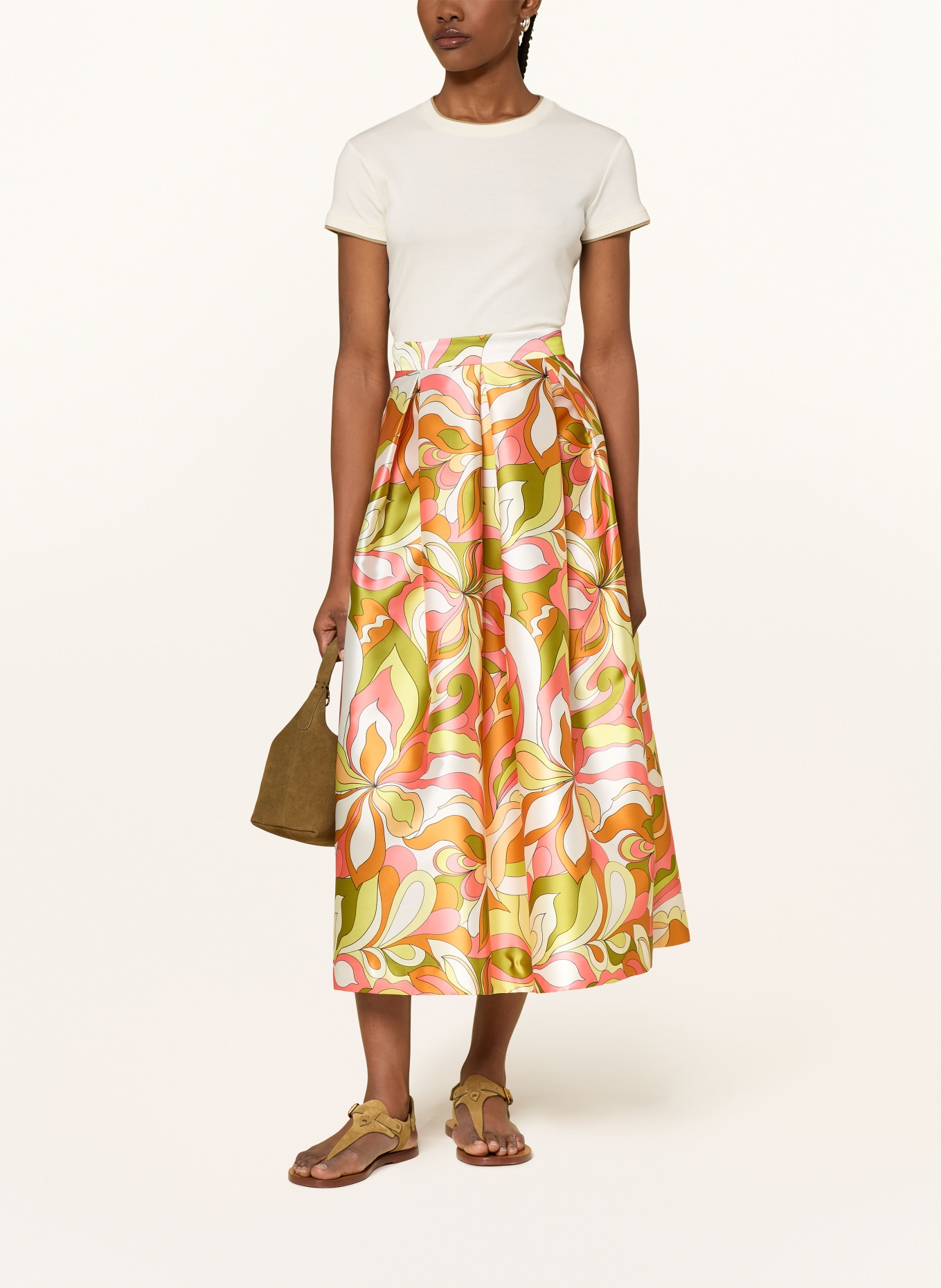 LUNATICA MILANO saténová sukně: KRÉMOVÁ / ORANŽOVÁ / ZELENÁ