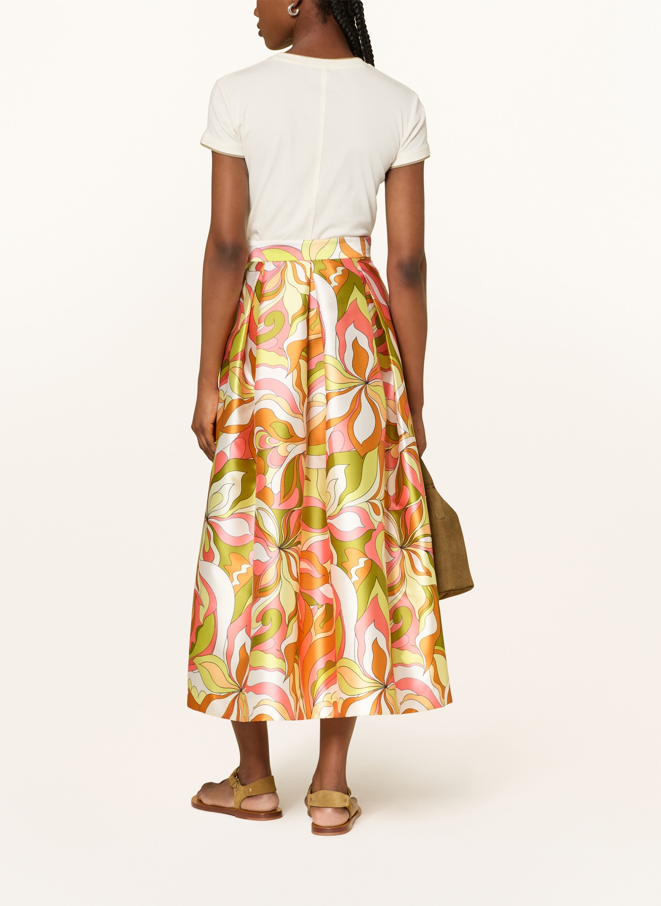 LUNATICA MILANO saténová sukně: KRÉMOVÁ / ORANŽOVÁ / ZELENÁ