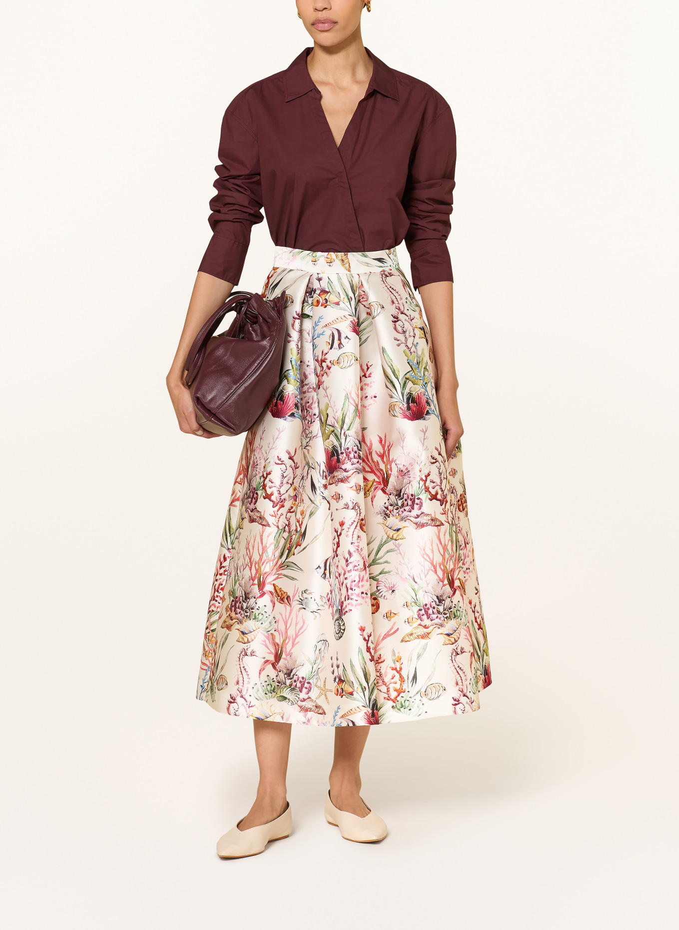 LUNATICA MILANO saténová sukně: BÉŽOVÁ / ČERVENÁ / ZELENÁ