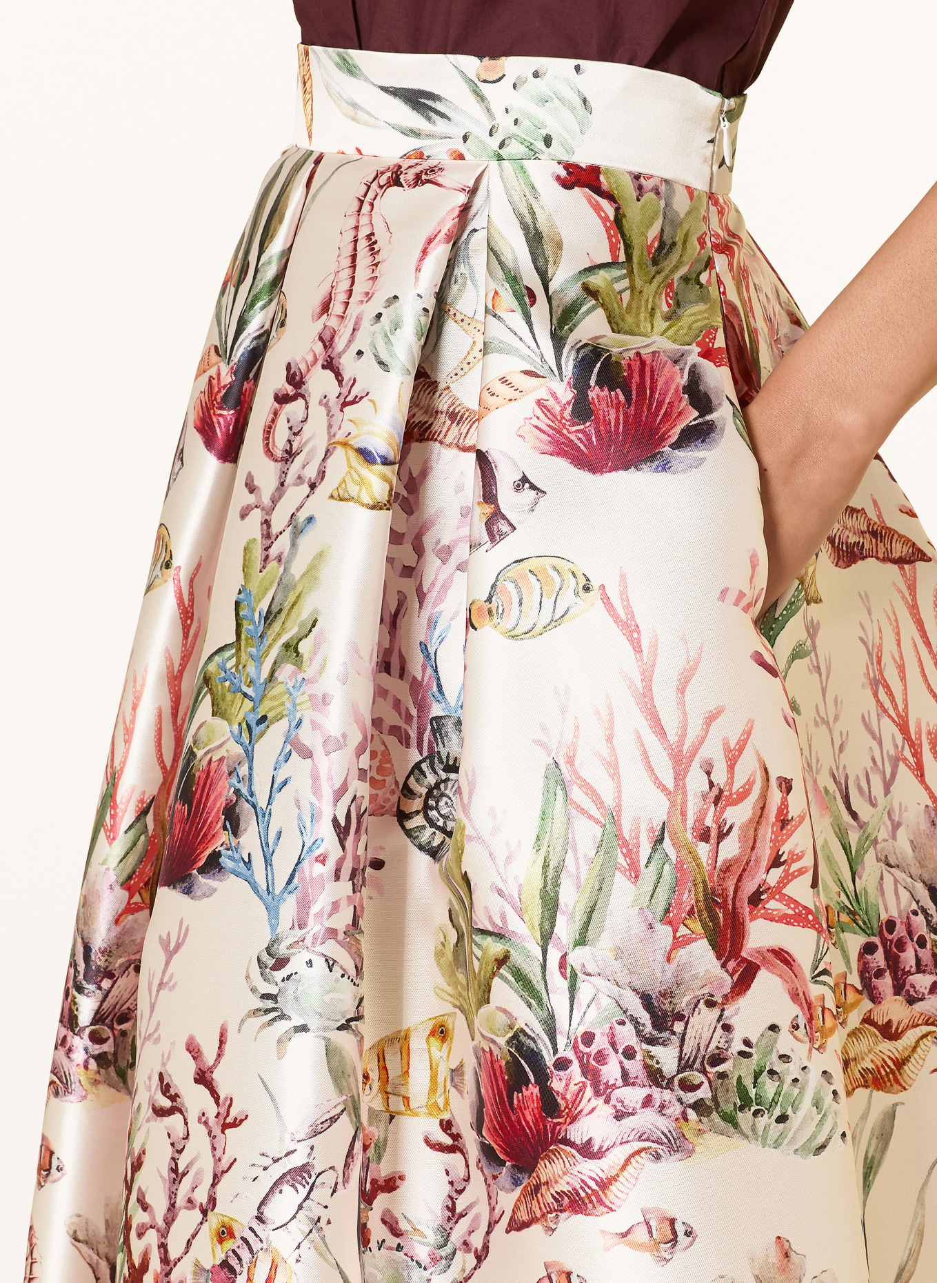 LUNATICA MILANO saténová sukně: BÉŽOVÁ / ČERVENÁ / ZELENÁ