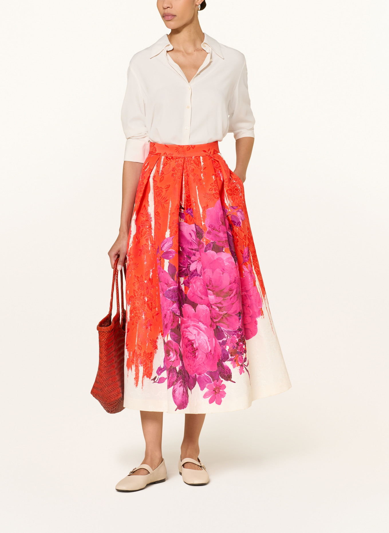 LUNATICA MILANO Žakárová sukně: ČERVENÁ / RŮŽOVÁ / BÍLÁ