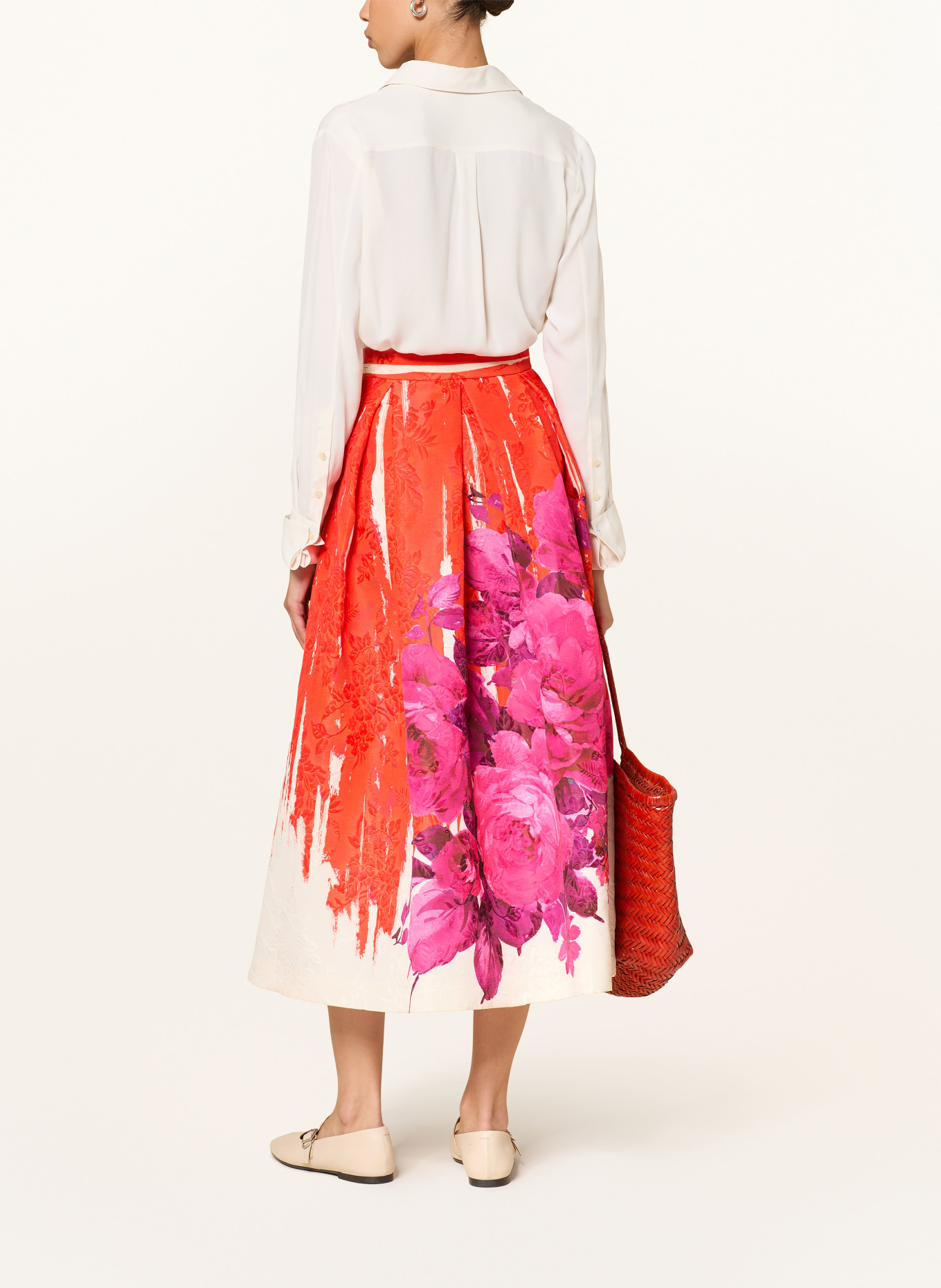 LUNATICA MILANO Žakárová sukně: ČERVENÁ / RŮŽOVÁ / BÍLÁ