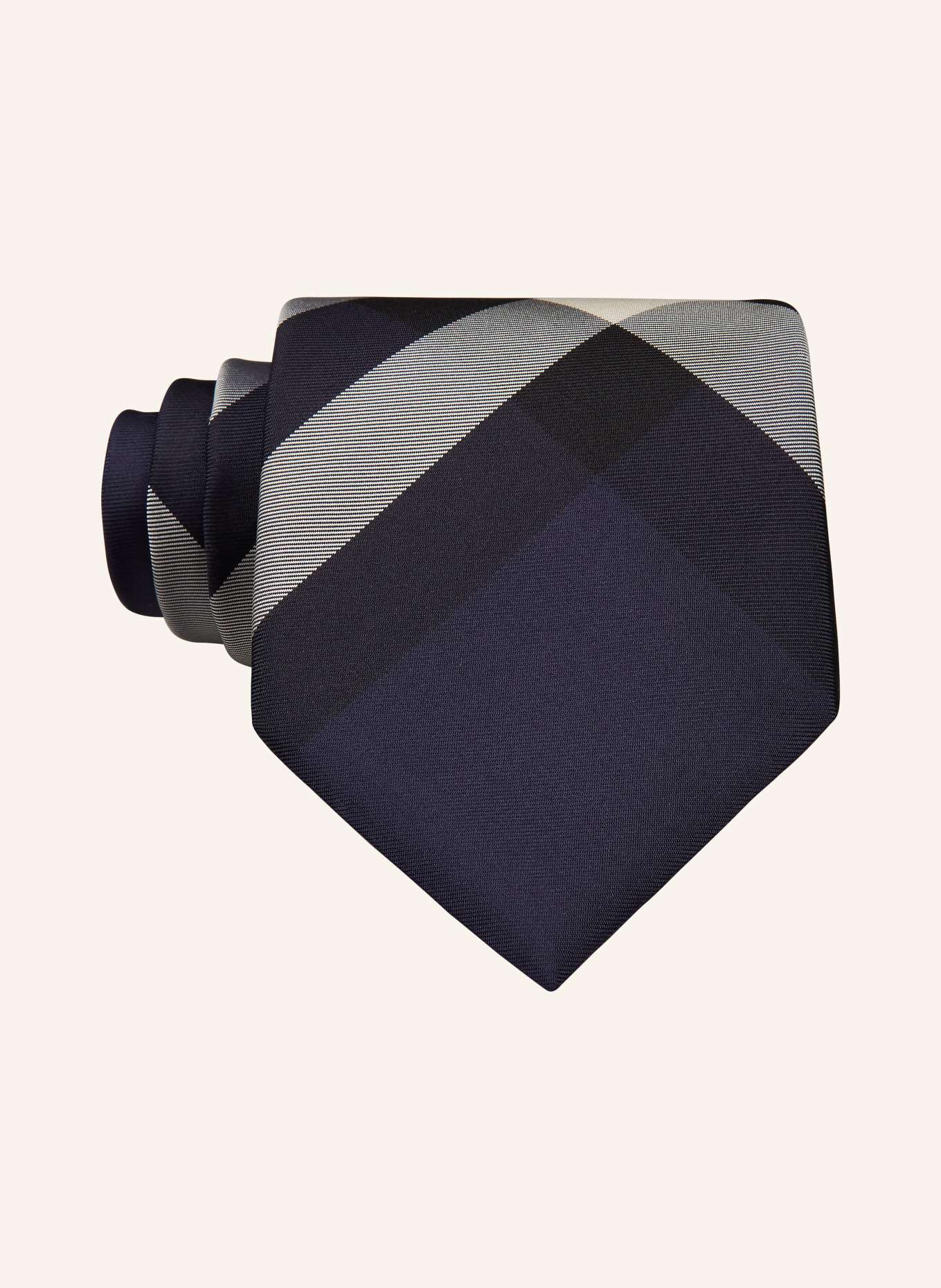 BURBERRY Kravata MANSTON: ČERNÁ / SVĚTLE ŠEDÁ / TMAVĚ MODRÁ