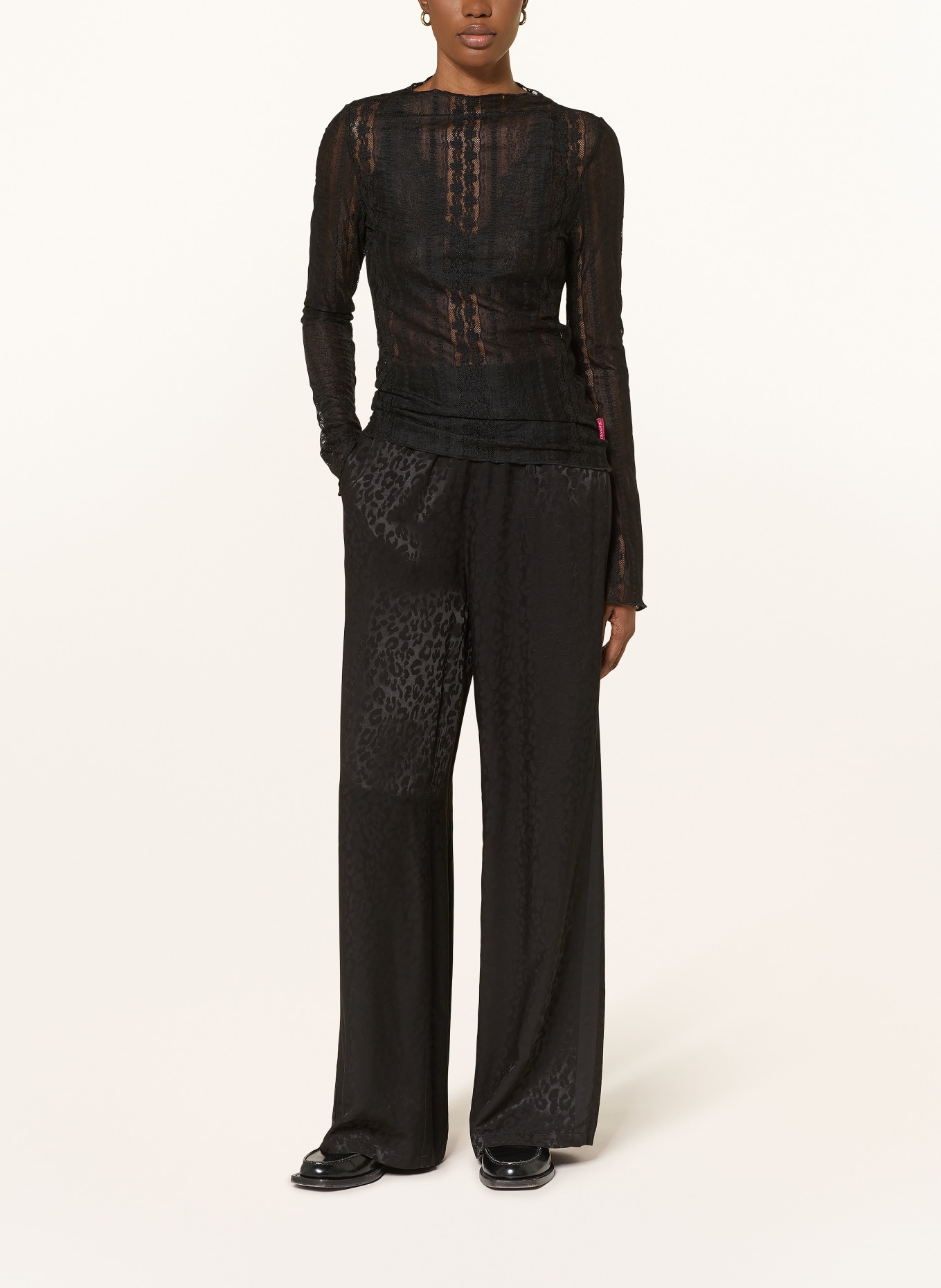 OH APRIL SAELA jacquard pants with braid trim: BLACK