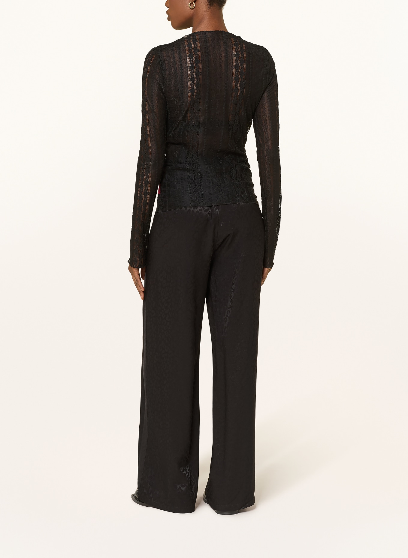 OH APRIL SAELA jacquard pants with braid trim: BLACK