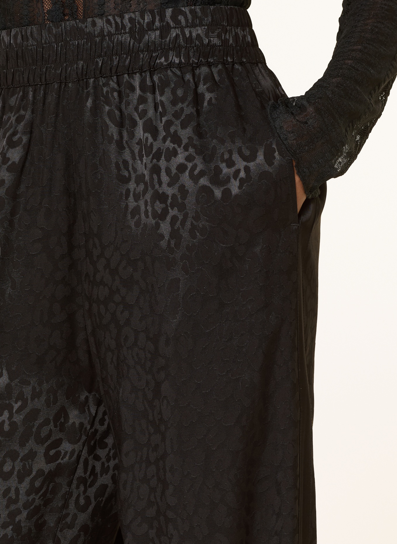 OH APRIL SAELA jacquard pants with braid trim: BLACK