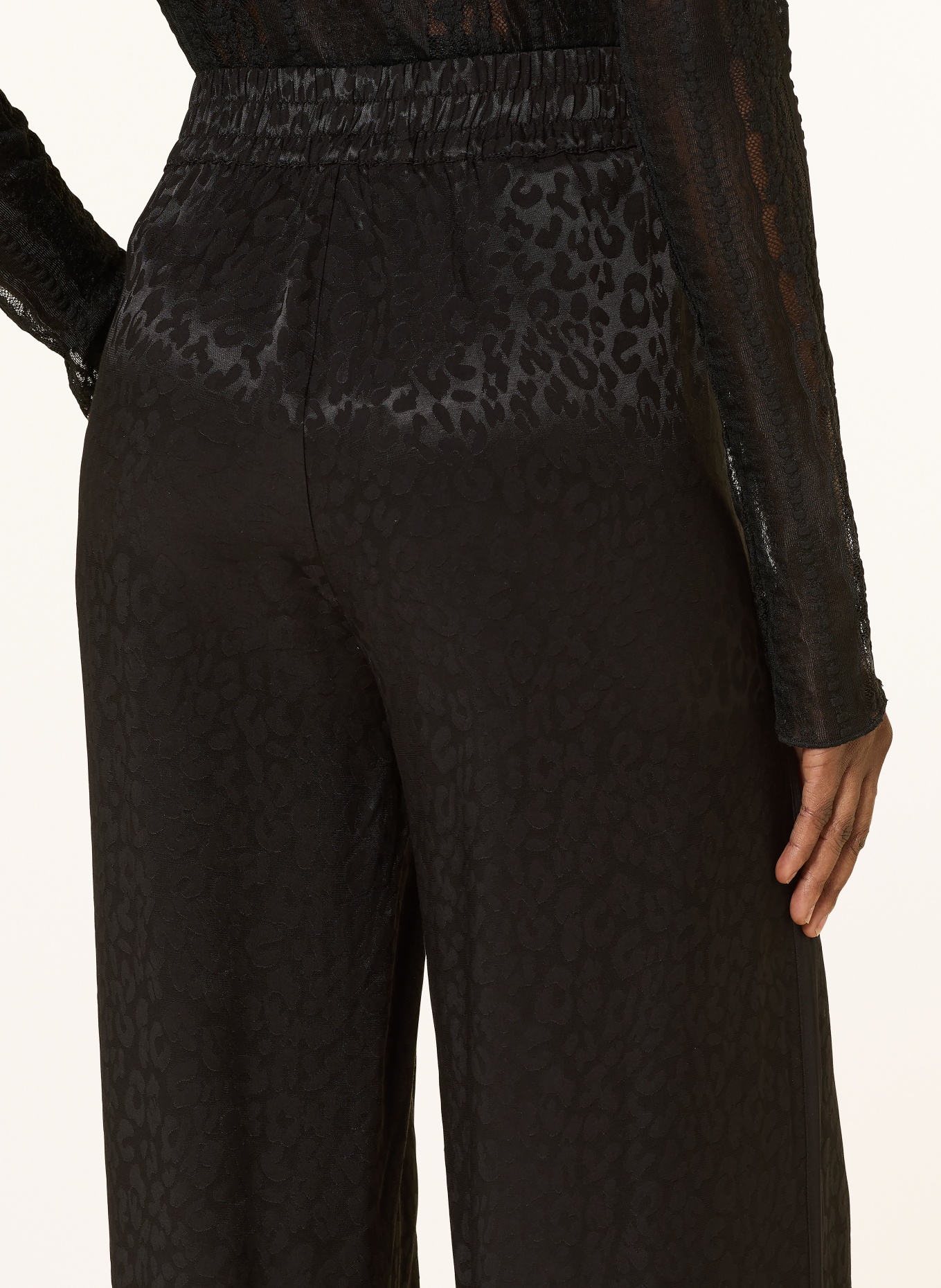 OH APRIL SAELA jacquard pants with braid trim: BLACK