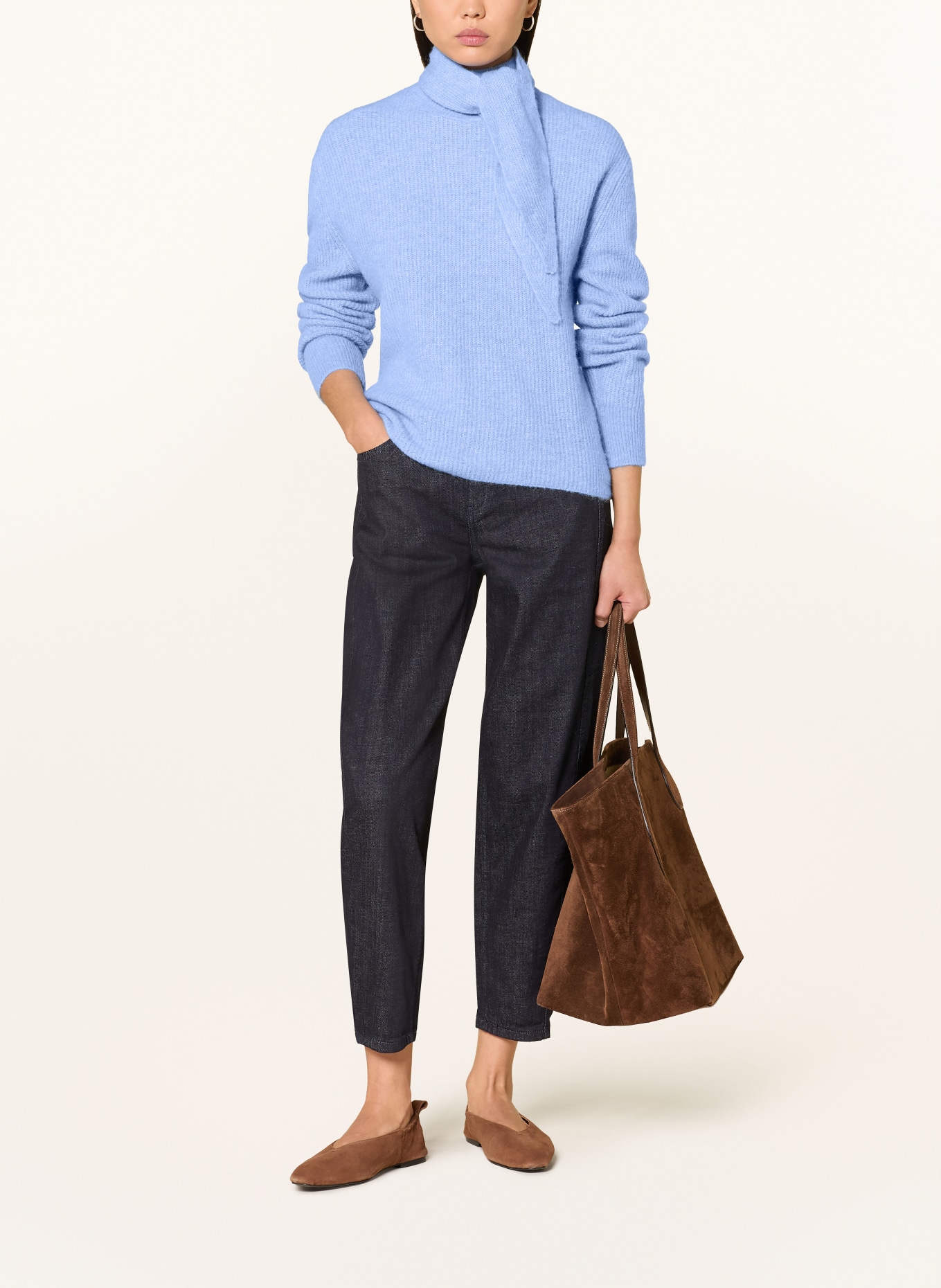 OPUS Pullover PARF mit abnehmbarer Schluppe: HELLGRAU / DUNKELBLAU